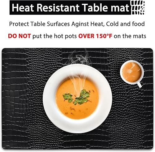 Miniatura 7 de Juego de 4 manteles individuales de piel sintética, impermeables, resistentes a las manchas, resistentes al calor, fáciles de limpiar para cocina,