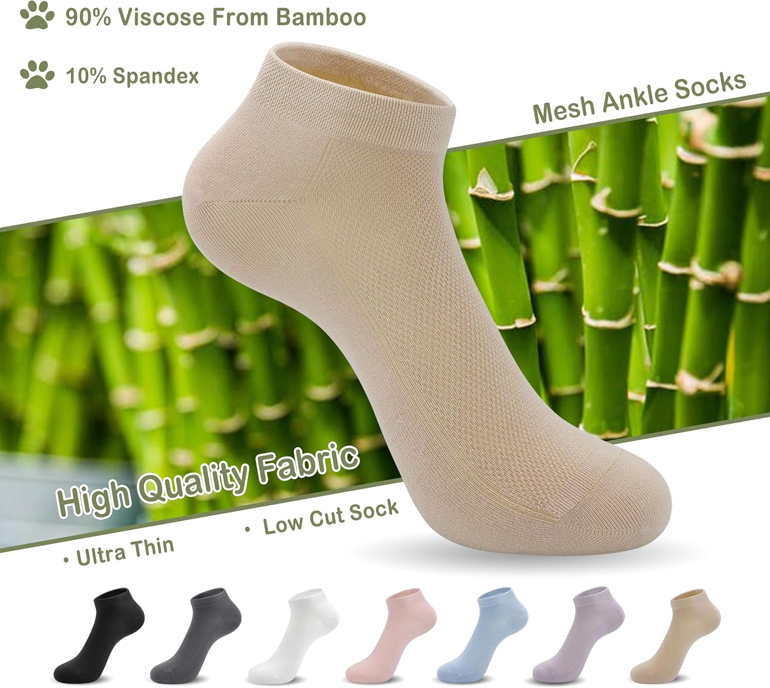 SERISIMPLE Ultra-Thin Comfort Viscose Bamboo Mesh Ankle Socks for Women -Breathable Lightweight Low-Cut Socks 5 Pairs - Image 5
