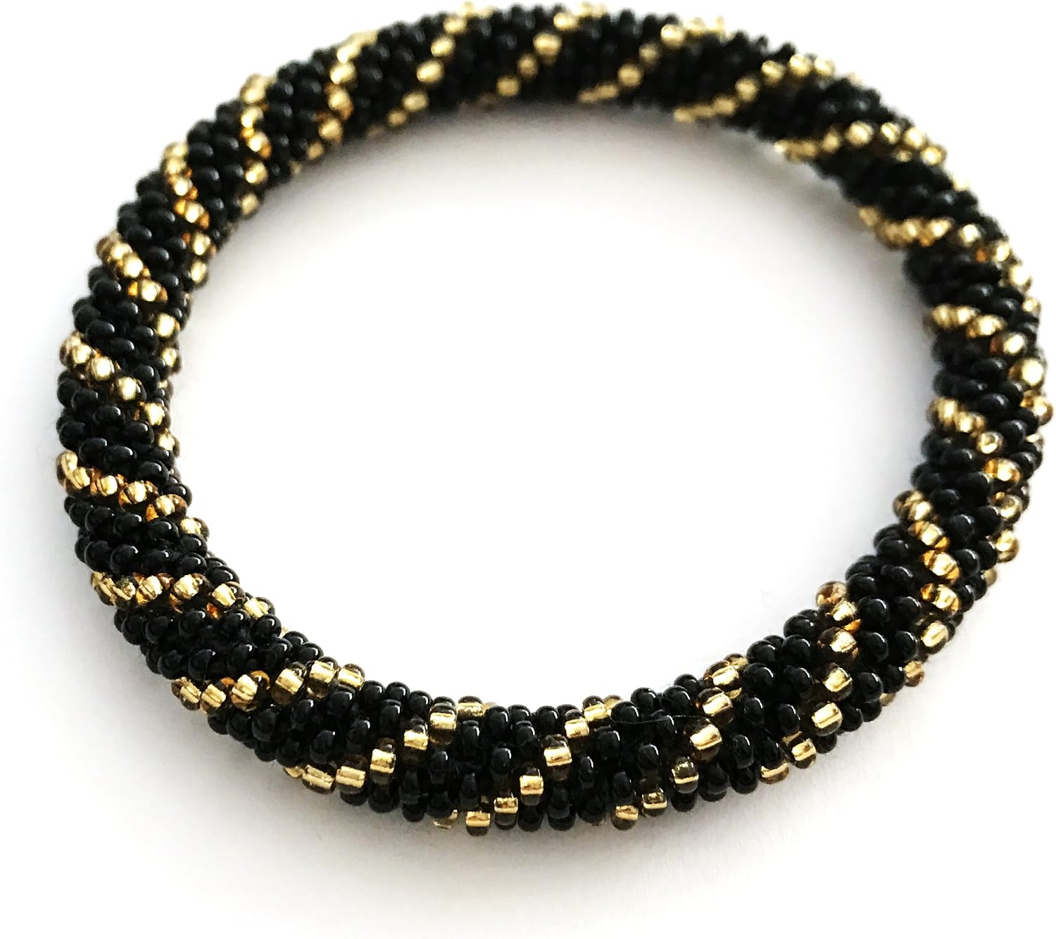 WigsPedia Crochet Glass Seed Bead Nepal Boho Bracelet - Black Gold