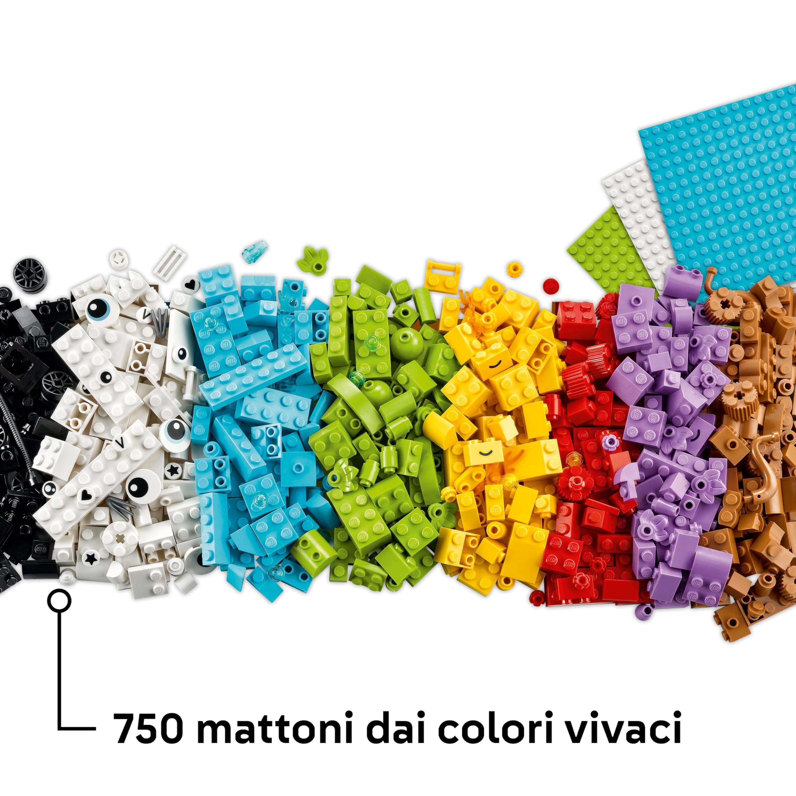 LEGO Classic Scatola Creativa Build-and-Play - Mattoncini Colorati per Costruire Casa, Cane Giocattolo, Camion dei Pompieri, Tastiera e Altro - Giochi Creativi per Bambini e Bambine da 5 Anni - 11044
