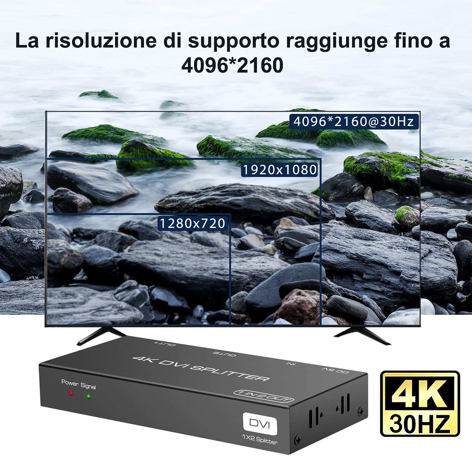 VEDINDUST Rozdzielacz DVI 2-portowy,DVI 1 wejście 2 wyjście,Rozdzielacz z 1 wejściem i 2 wyjściami obsługuje rozdzielczości do 4K/30Hz,Nadaje się do komputera przenośnego DVR projektor HDTV