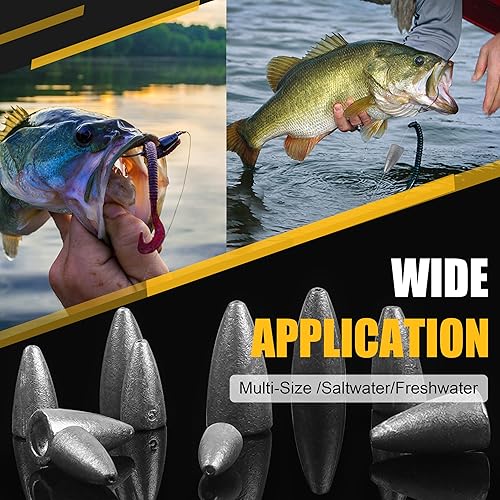 Miniatura 6 de Pesas de pesca con bala, 40 piezas de pesos de gusano, juego surtido para pesca de lubina, aparejos de pesca de agua salada, agua dulce, aparejos de
