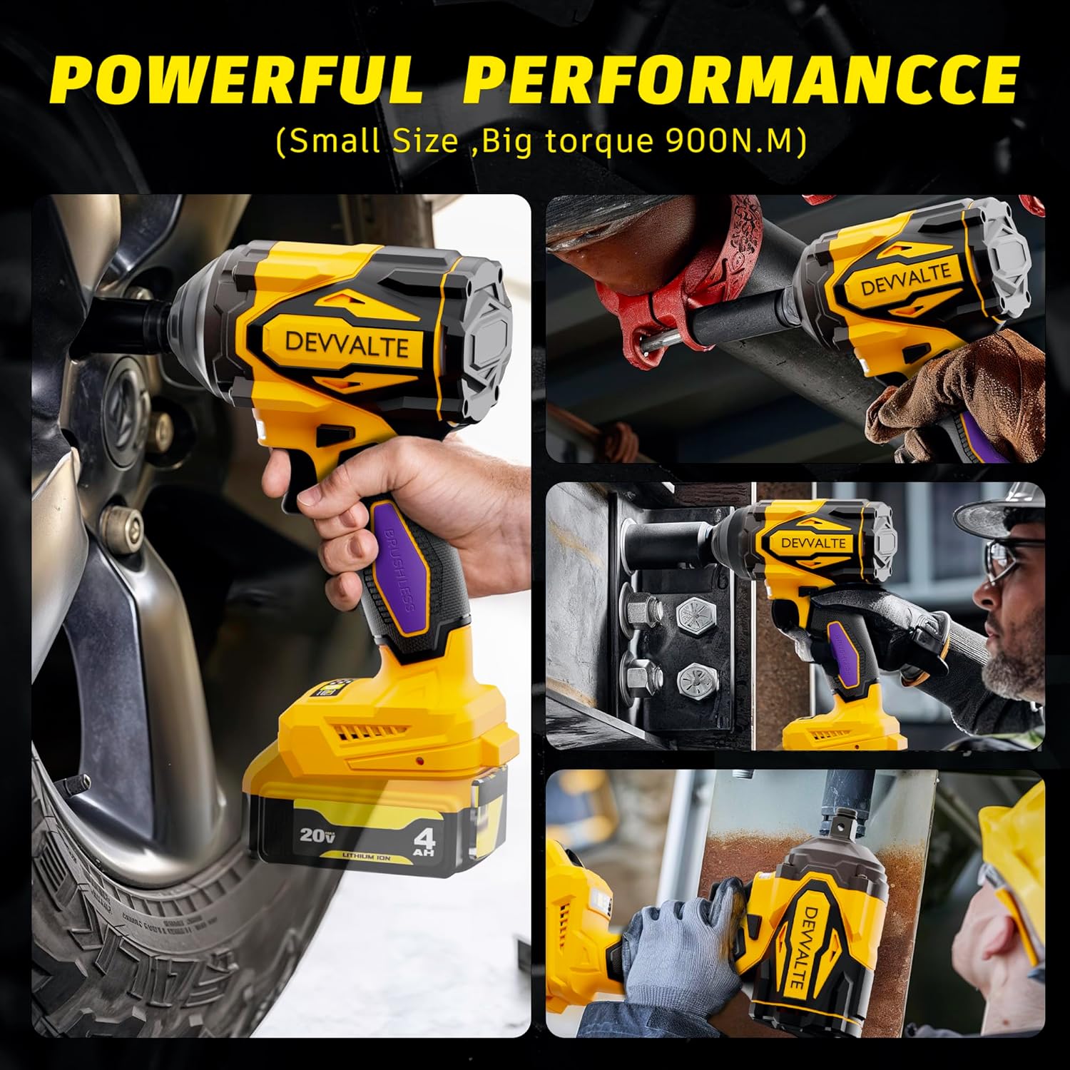 Cordless Impact Wrench for DeWalt 20V Battery,1/2 inch Power Impact Wrench, Brushless Electric Impact Gun 665Ft-lbs(900N.m) High Torque Impact Driver with 3-Mode, LED Work Light(No Battery) - Image 7