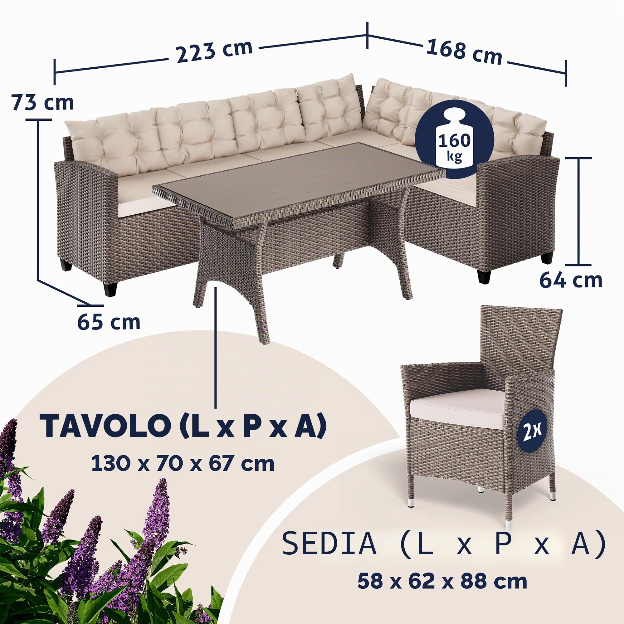 Casaria Set di Mobili Outdoor Salottino Esterno Polyrattan Lounge Tavolo da Pranzo Panca ad angolo 2 Sedie da Giardino