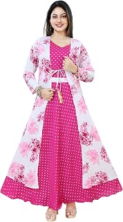 Yarnefy Girls Gown with Jacket | Ethnic Long Frock, Maxi Dress for Teens (12-17 Yrs) | Stylish Crepe Outfit with Golden Fo... Price In India