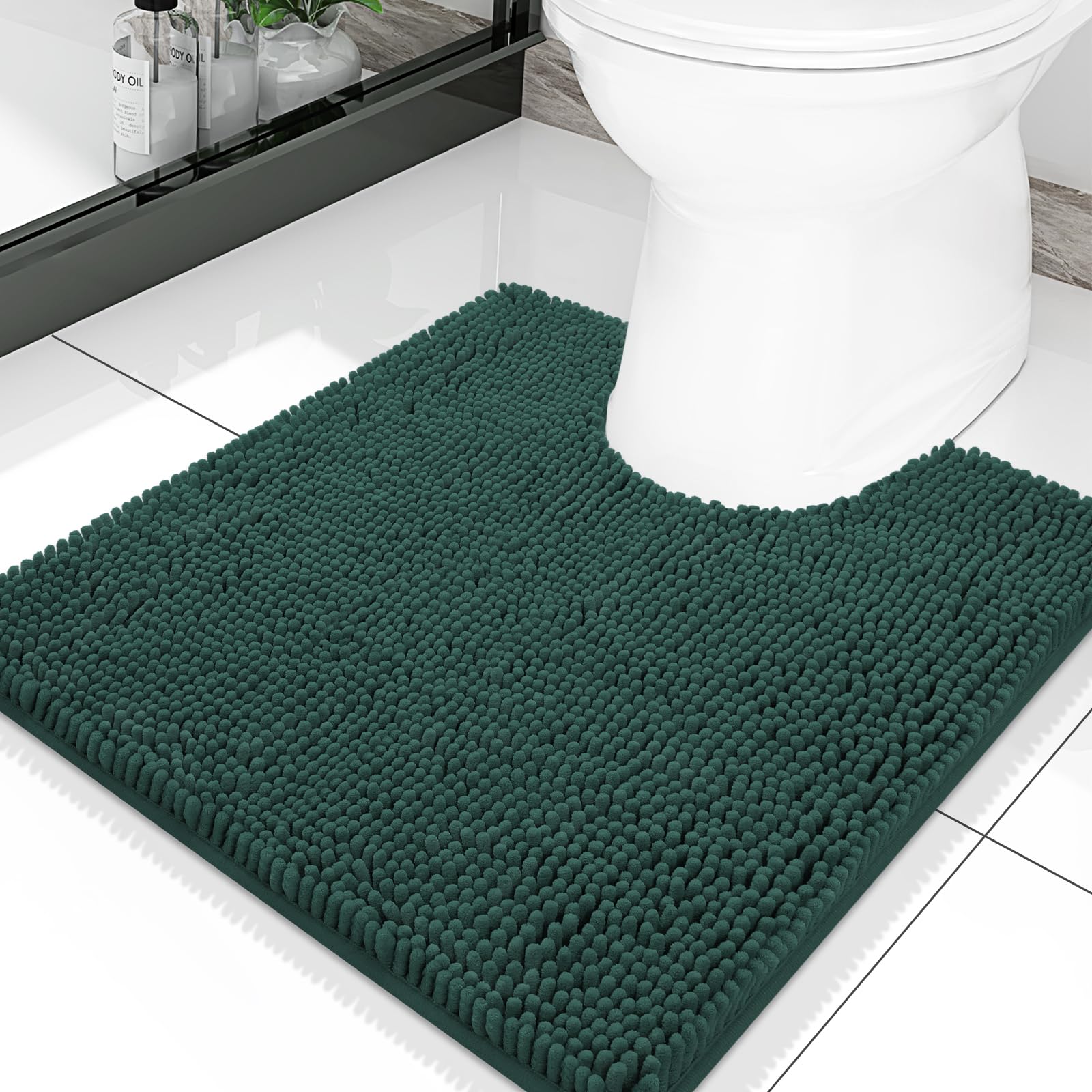 Smiry Luxury Chenille Toilet Rugs U-Shaped 20x20, Soft Absorbent Non-Slip Contour Bathroom Rugs for Toilet, Machine Washable Contoured Bath Mats,