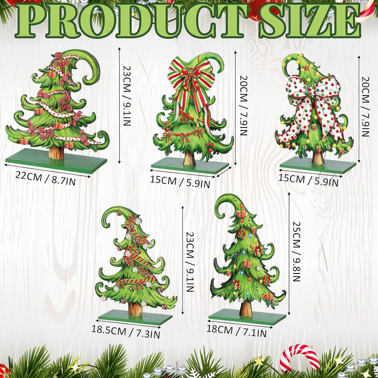 Pinkunn 5 Pcs Whimsical Christmas Table Decorations Wooden Lime Green Christmas Tree Table Centerpieces Lime Green Xmas Tree Wood Sign for Home Tabletop Ornament Holiday Xma Party Tiered Tray Decor - Image 4
