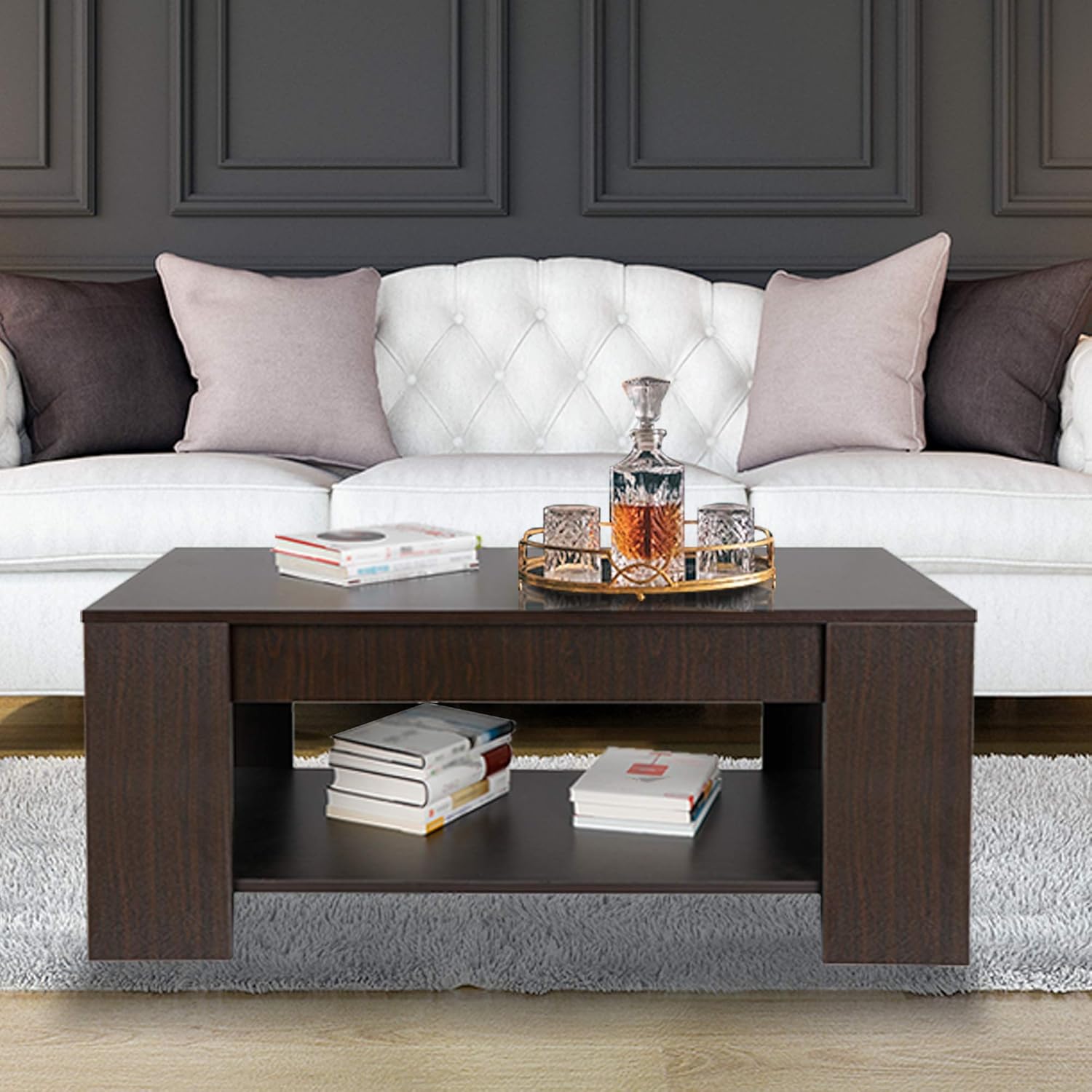 ZENY Lift Top Coffee Table with Hidden Compartment and Storage Shelves Modern Furniture for Home, Living Room, Décor
