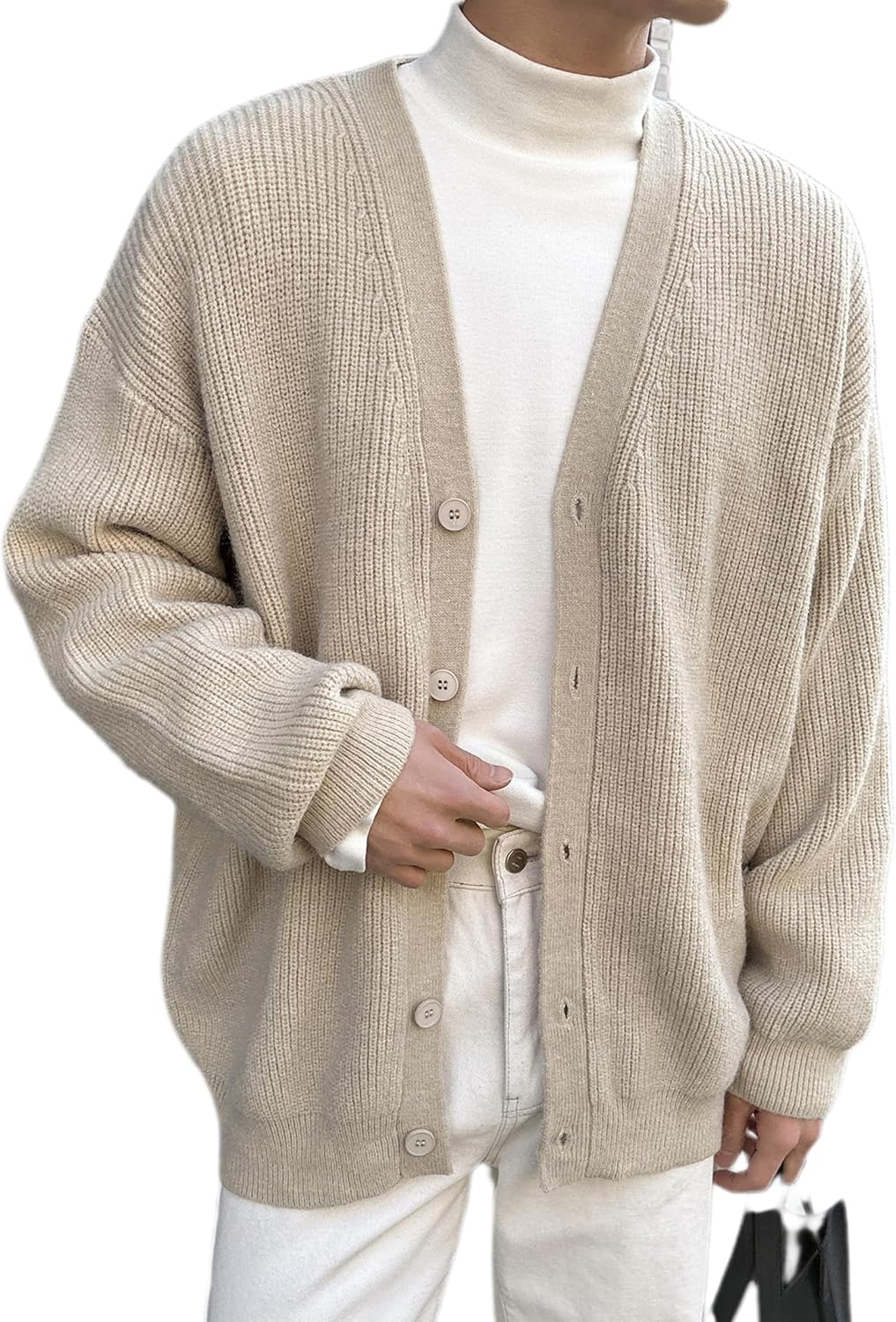 Floerns Men's Casual Long Sleeve Button Front V Neck Rib Knit Cardigan Sweaters