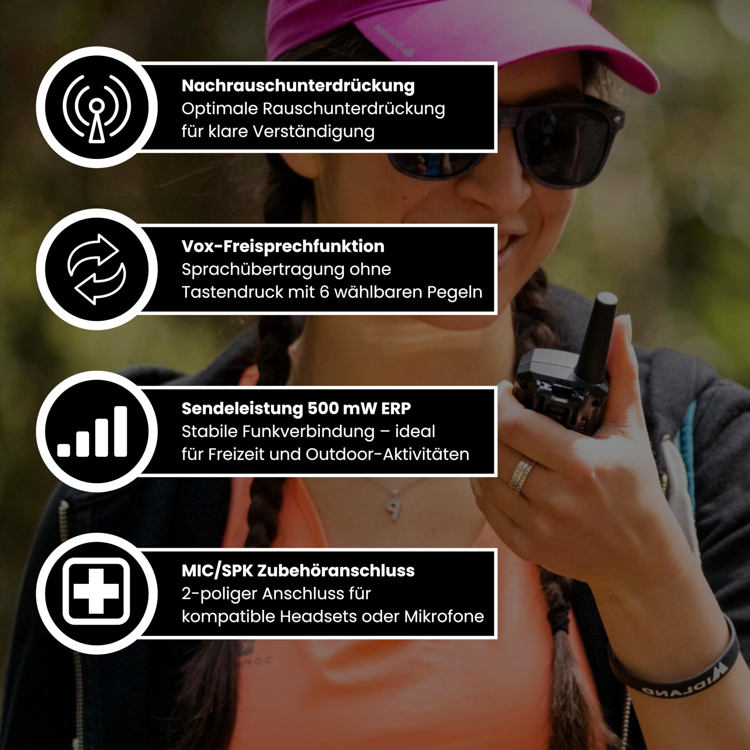 Midland XT50 PRO Doble, Walkie Talkie Profesional de Carga Rápida, 85 Canales PMR446 y Canal RRM, 38 Tonos CTCSS, Resistente al Agua IPX2, Recargable con USB, Alcance de 8 km, Negro/Blanco, 2 Unidades
