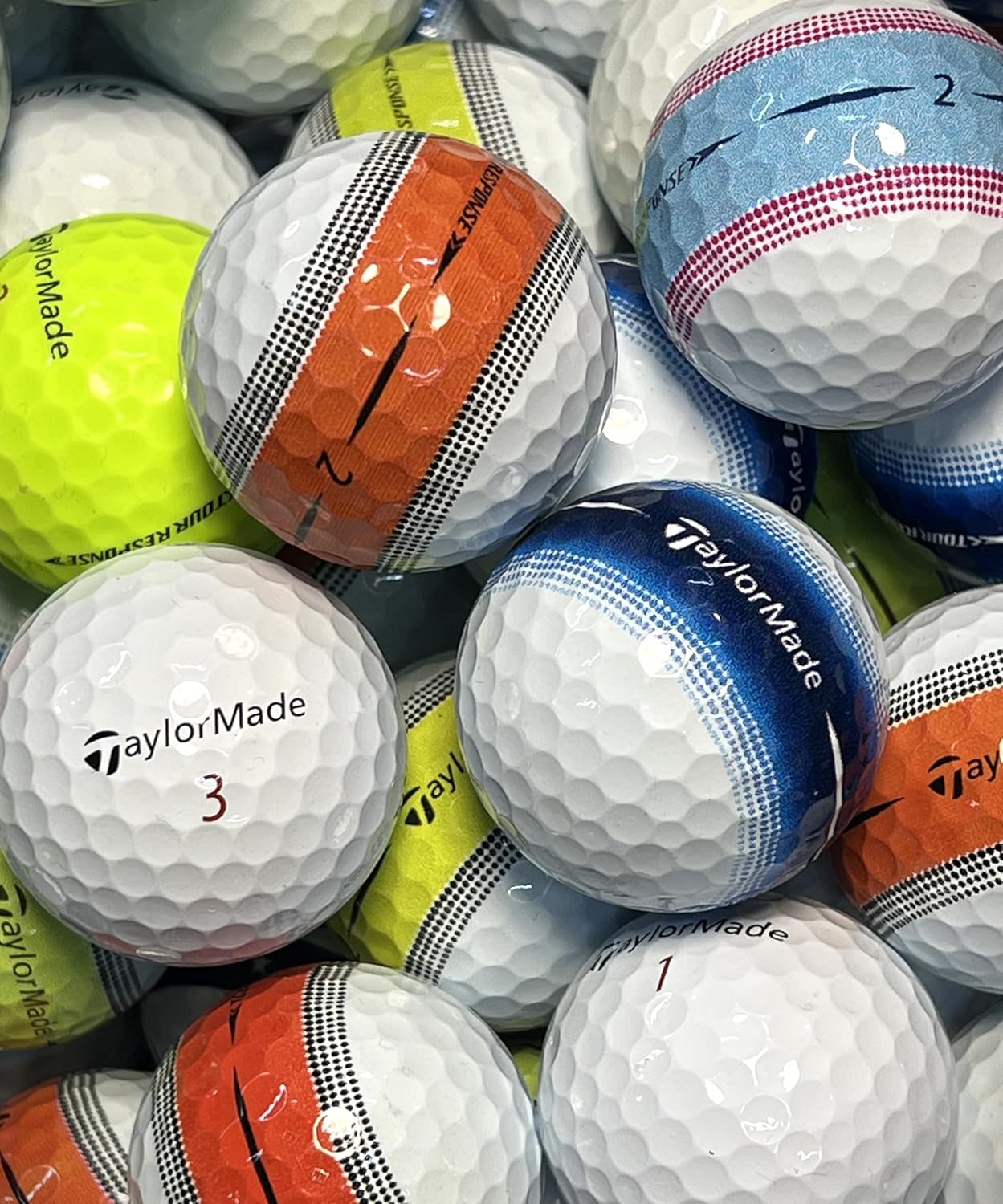 Golf Ball House... 12 Tour Response Golf Balls for Taylormade/Assorted Color/Near Mint (4A) / Used-Recycled w/Mesh Bag