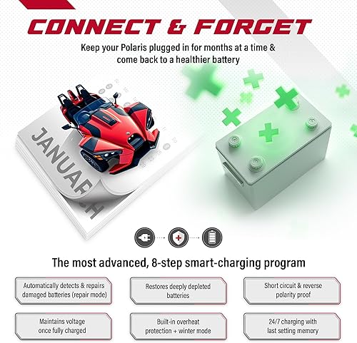 Miniatura 4 de JMR - Cargador de batería para Polaris Slingshot Ranger RZR Xpedition General Sportsman todos los modelos, cargador de goteo acondicionador