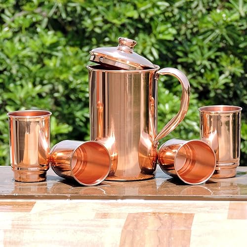 Miniatura 6 de HealthGoodsIn - Jarra de cobre puro con 4 vasos de cobre | Juego de jarra y vaso de cobre para beneficios de salud Ayurveda