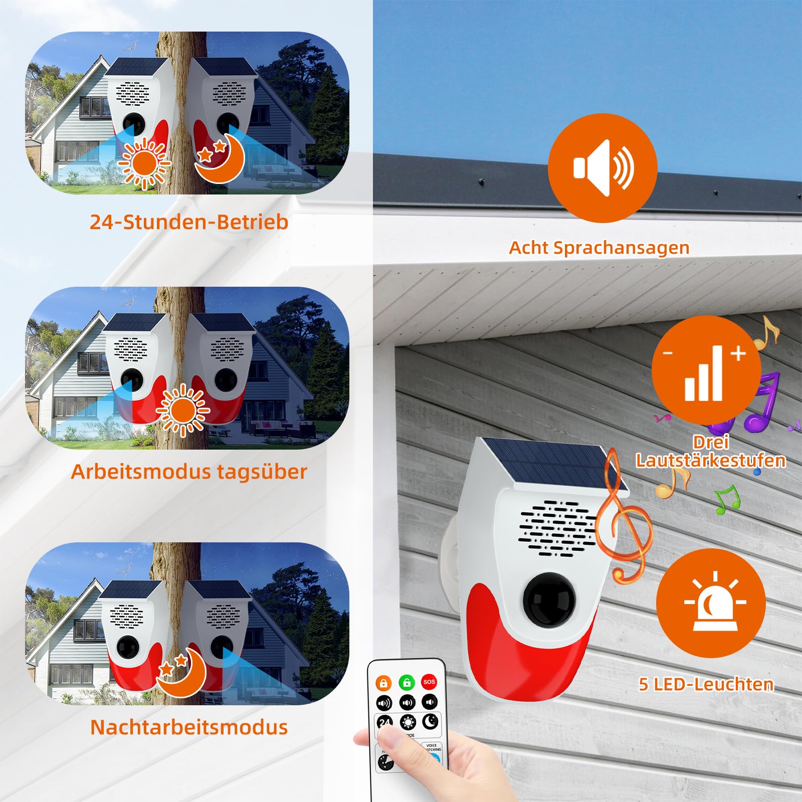 Detector de movimiento, alarma solar para exteriores, 120 dB, sensor de movimiento con mando a distancia, IP65, resistente al agua, sistema de alarma para vivienda, garaje, granja, jardín