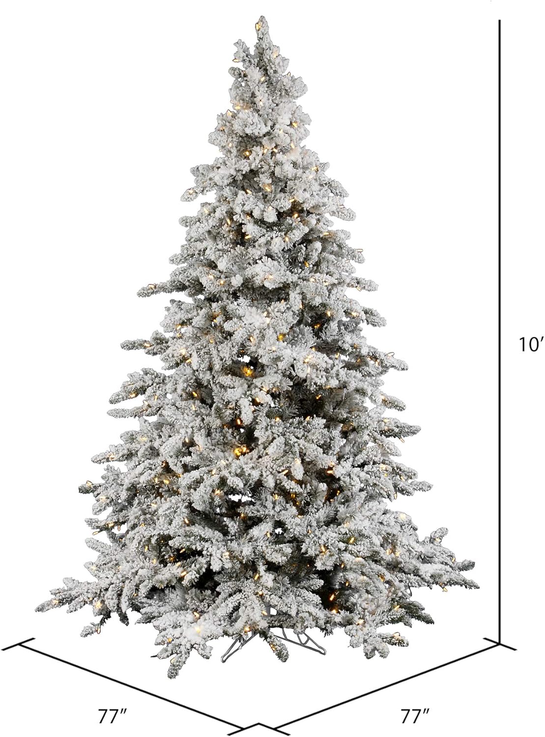Vickerman 10' Flocked Utica Fir Artificial Christmas Tree, Pure White LED Lights - Snow Covered Faux Tree - Seasonal Indoor Home Decor - Tree Stand Included