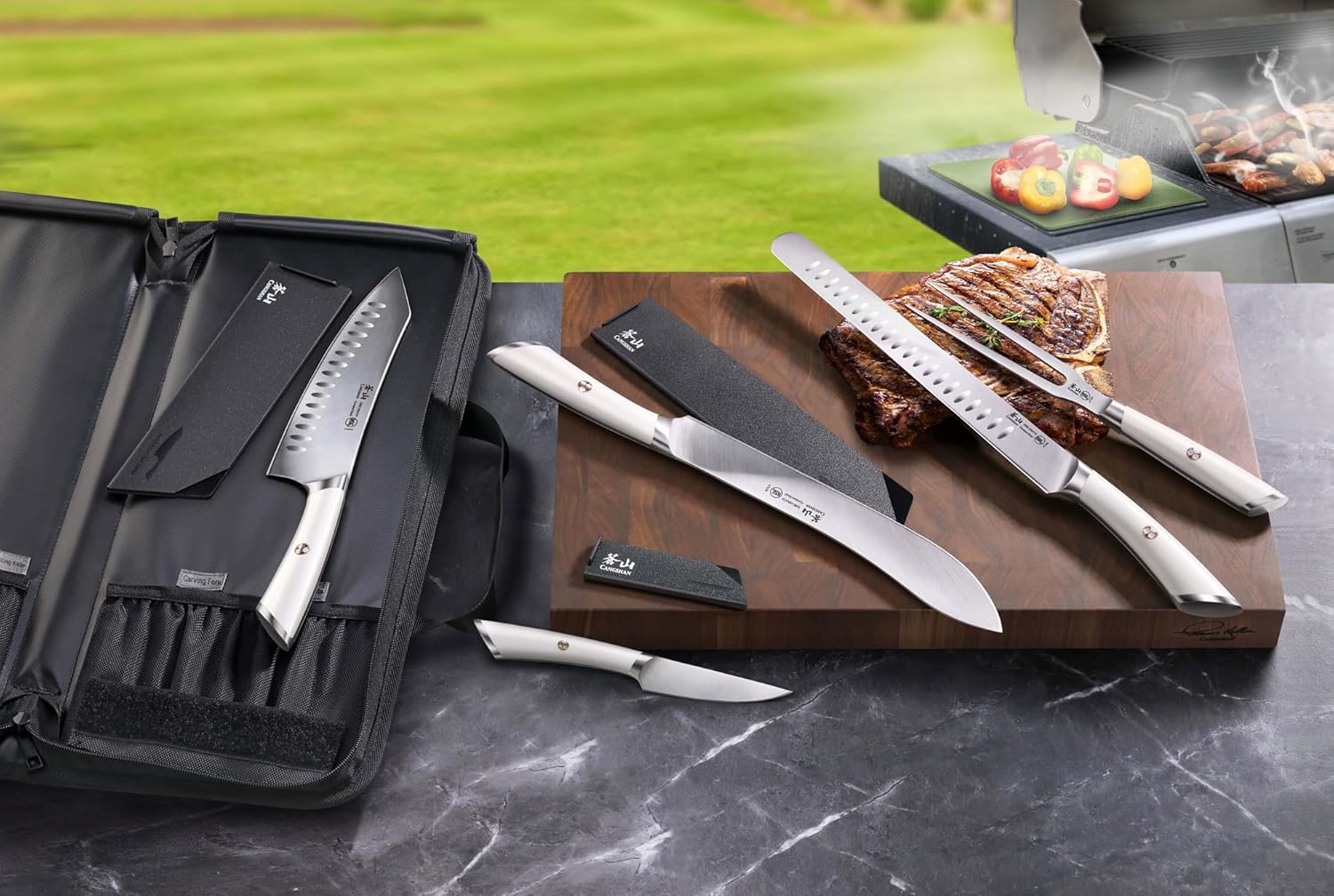 Cangshan Elbert Series German Steel Forged 6-Piece BBQ Knife Set, White, 1027006