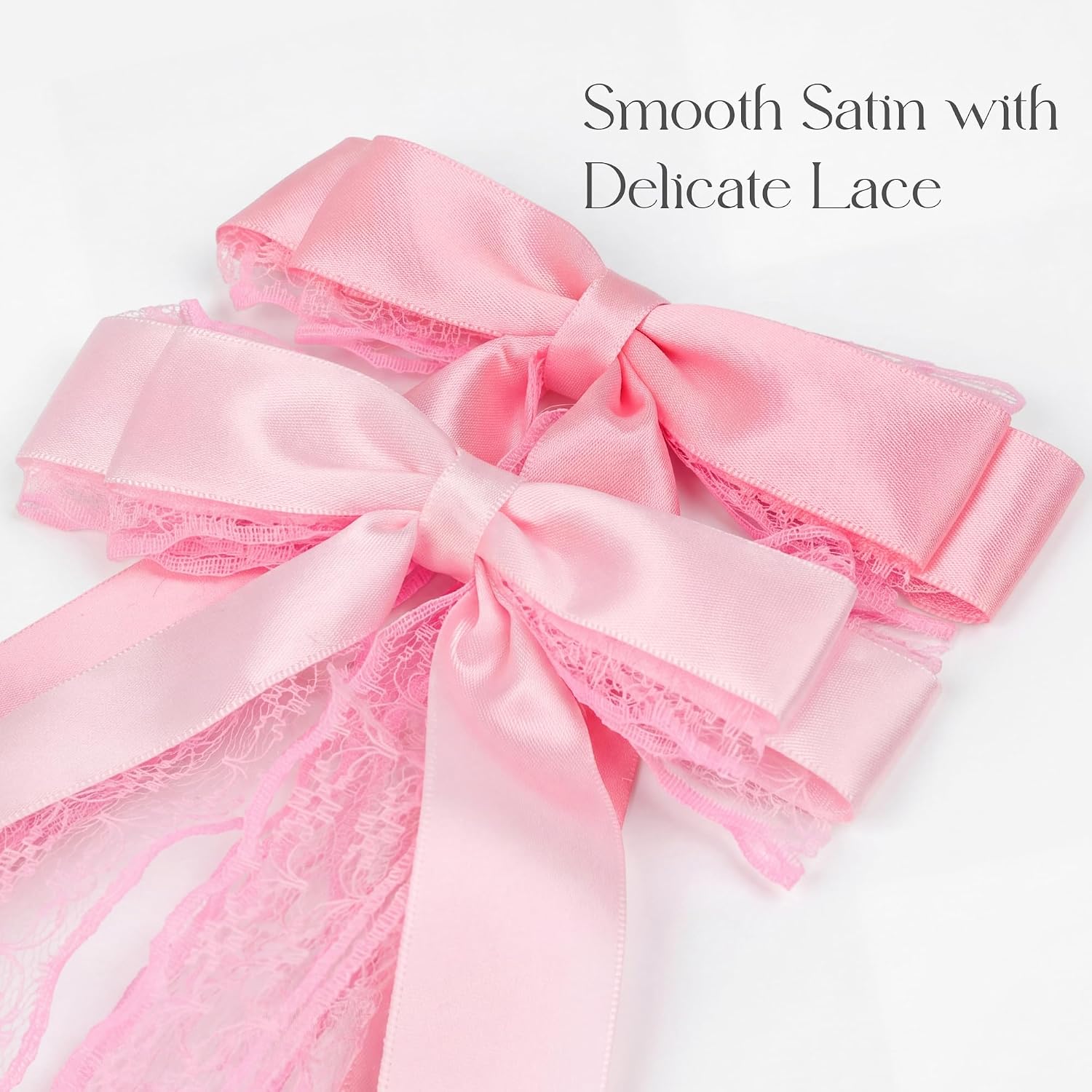 45Pcs Pink Lace Bow Wall Decor, 4 Styles Satin Bows Garland, DIY Bow Photo Backdrop, Pink Bows Party Decor for Women Girls Birthday Baby Shower Bachelorette Wedding Room Bedroom Decor