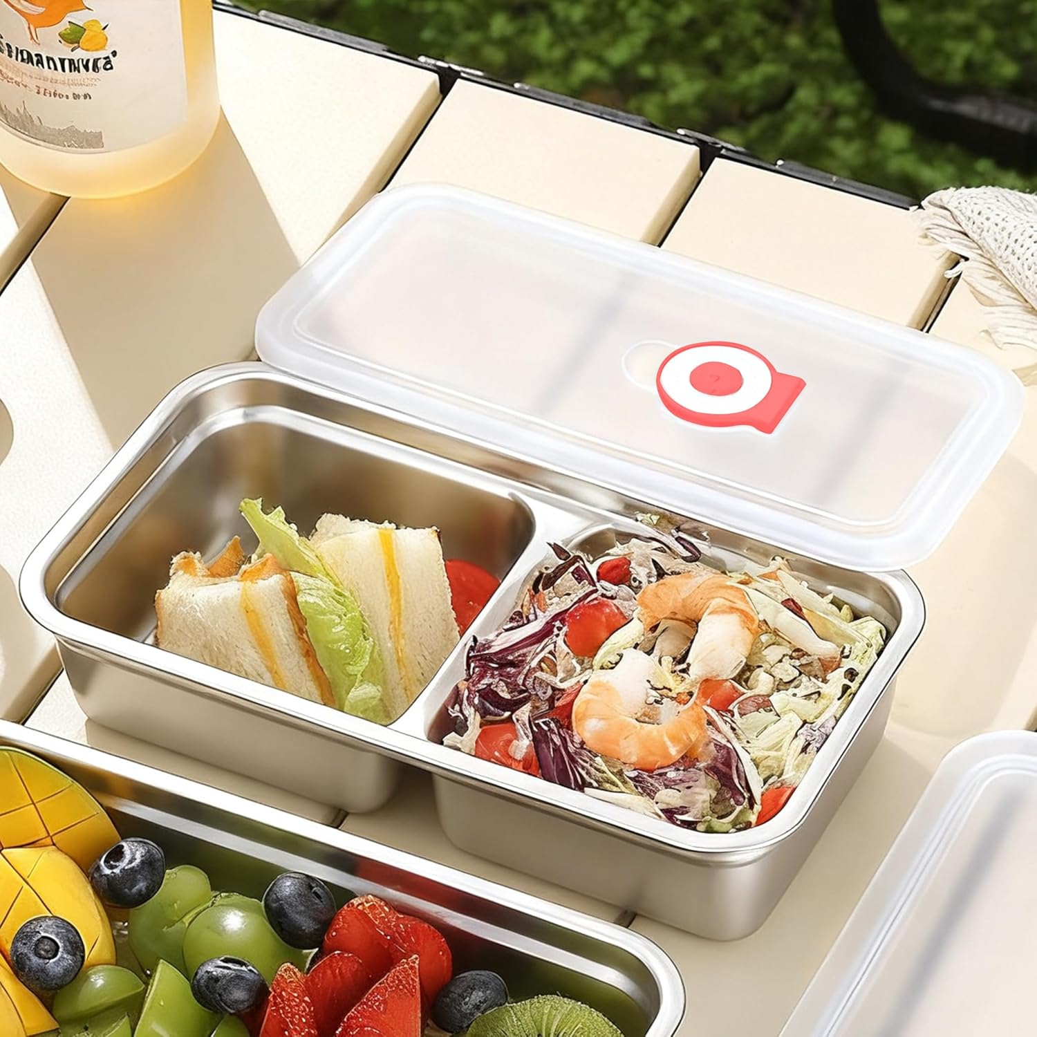 4 Pack Reusable Stainless Steel Snack Containers with Lids, Double Compartment Grab and Go Snack Food Storage Durable Portable for Adults Travel and Outdoor Camping Lunch Snack Boxes - Image 7