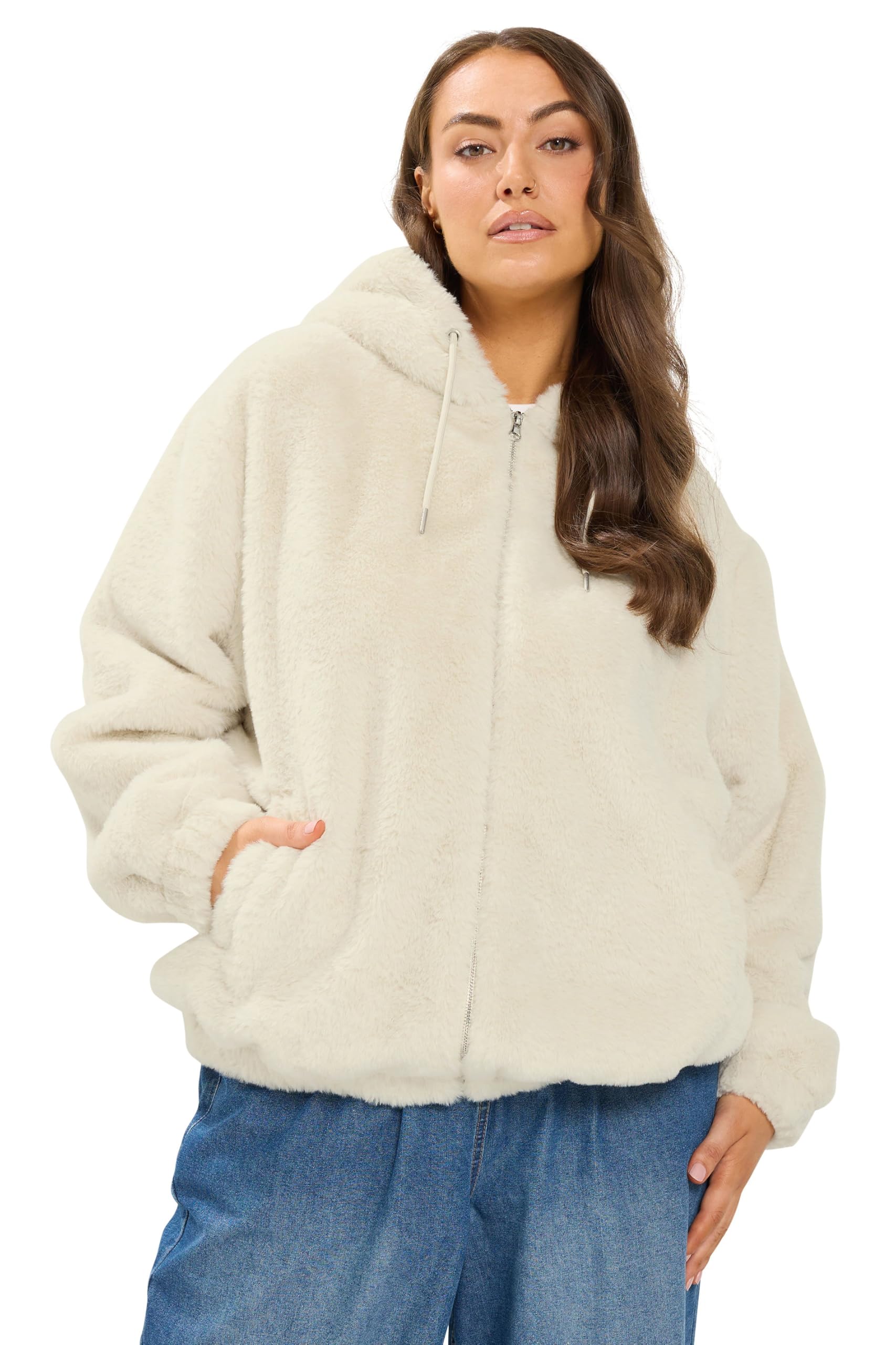 Yours Curve Faux Fur Zip Through Jacket - Women's - Plus Size Curve