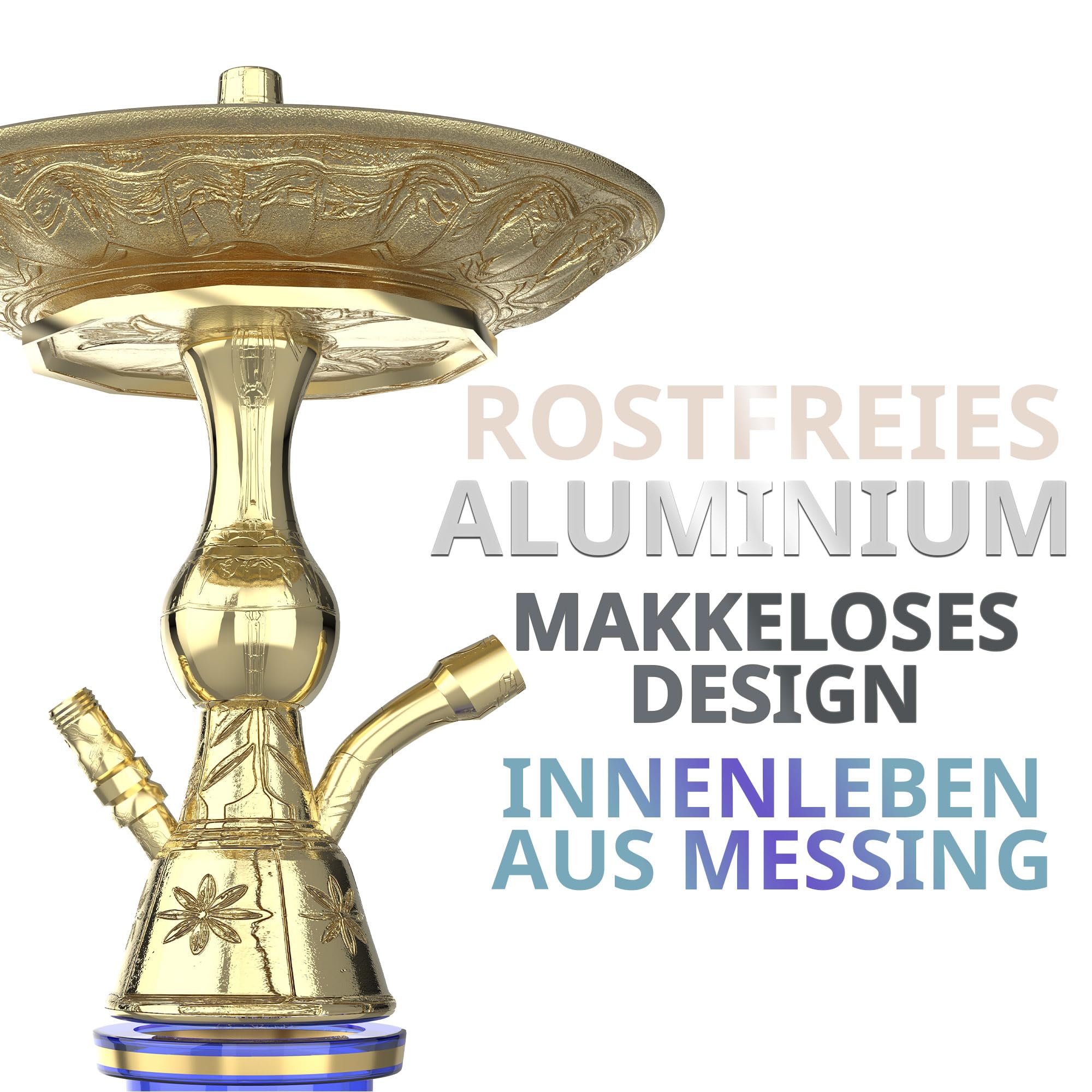 Luna Hookah Premium Travel Tradi Shisha Set Completo Absoluto Diseño Elegante | Pipa De Agua Tradicional De 43 cm Con Cabeza De Piedra, Chimenea, Manguera Tradicional Y Pinzas (Azul Oscuro)