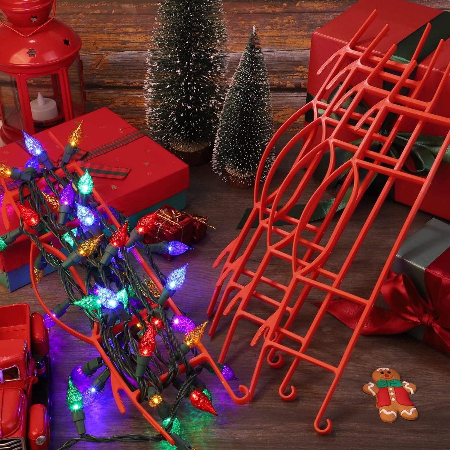 RUODON 12 Pack Christmas Lights Storage Holders with Storage Bag Hanging Rope Cord String Winder Organizer Holiday Lights Storage Hold Up to 164 Feet for Tree Lights, Electric Cords, Garlands (Red)