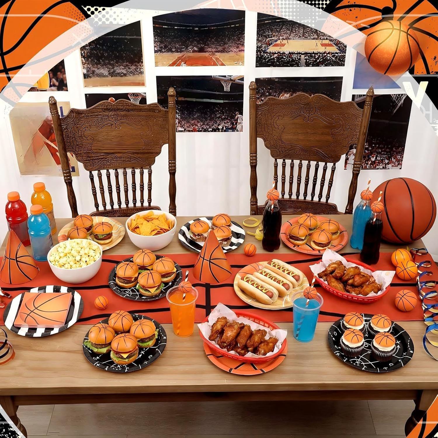 Qinyoung 100 Pcs Basketball Paper Plates 9" Disposable Birthday Party Plates Dinner Dessert Tableware Supplies for Basketball Sports Themed Birthday Game Day Party Decorations, Serves 50(Mixed Colors)