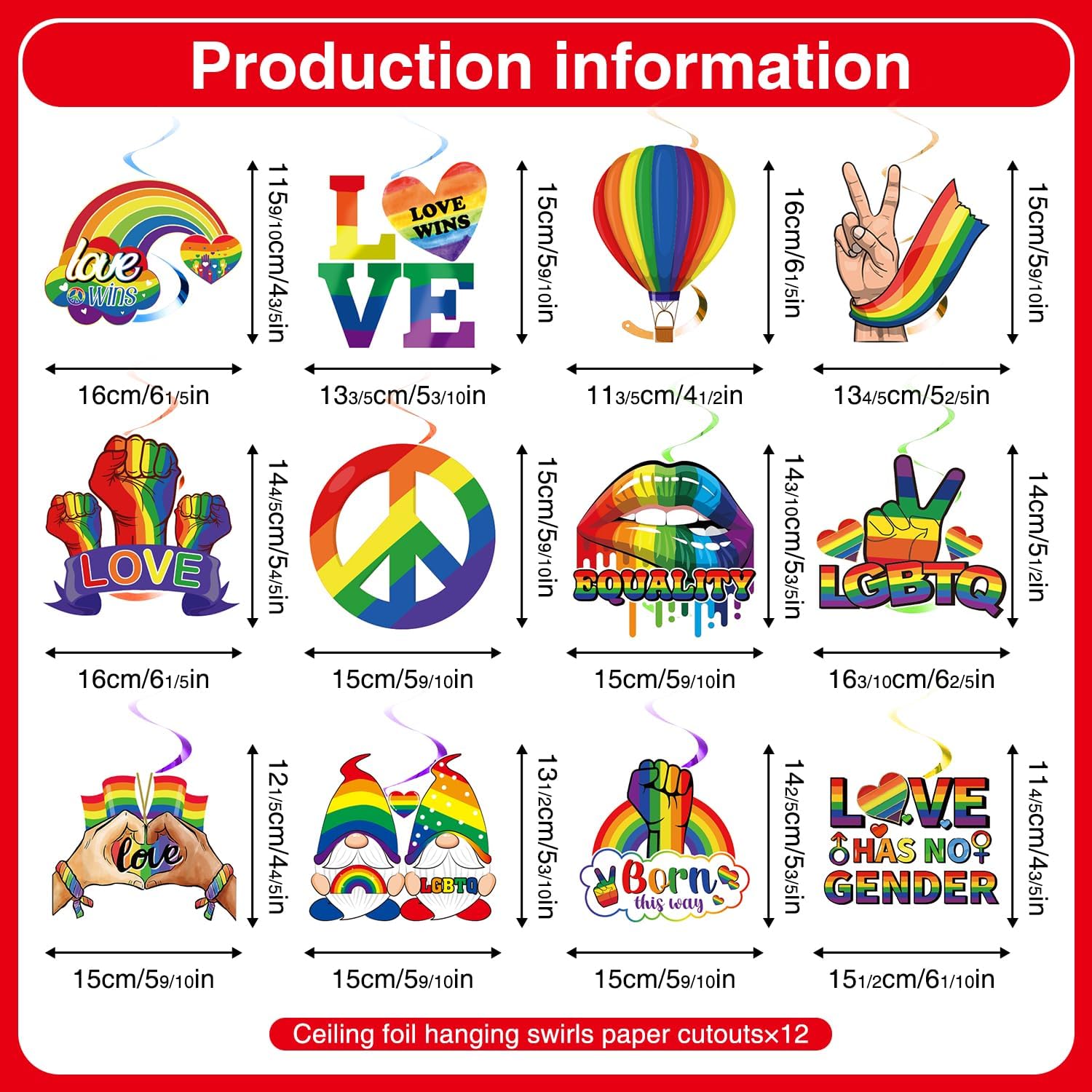 Pride Decorations, Rainbow LGBTQ Decorations include Happy Pride Banner Peace Love Pri de Banner Hanging Swirls, Rainbow Gay Party Decorations for Home Office image 3