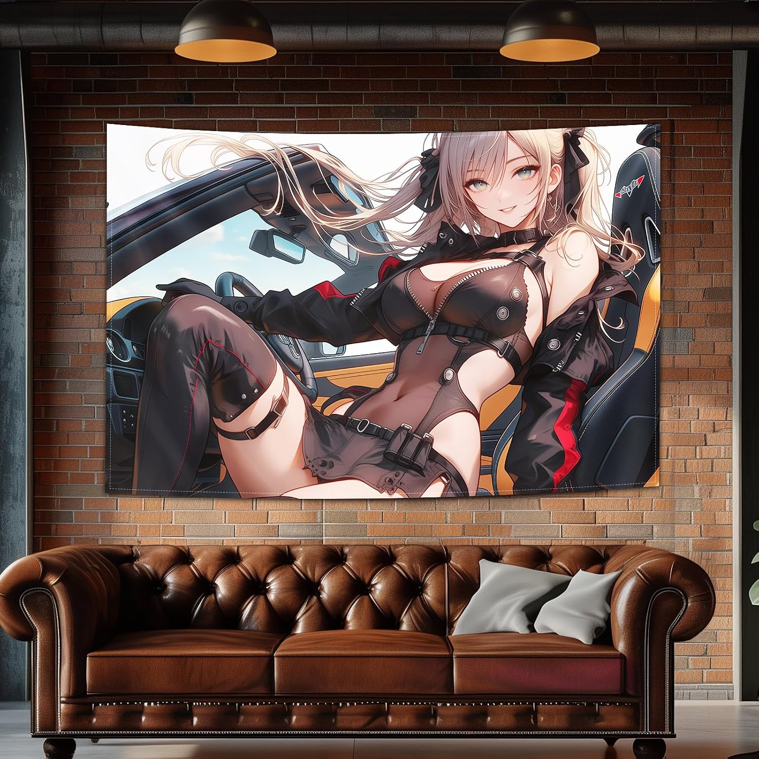 kubaricasy Cyberpunk Gothic Anime Waifu Tapestry Wall Hanging, Japaese Futuristic Sci-Fi Rcaing Girl Tapestries, Soft Large Decorative Mural for Bedroom, Gamer Room, Dorm, Office, Home Decor, 150 x 100 cm 60"x40" image 5