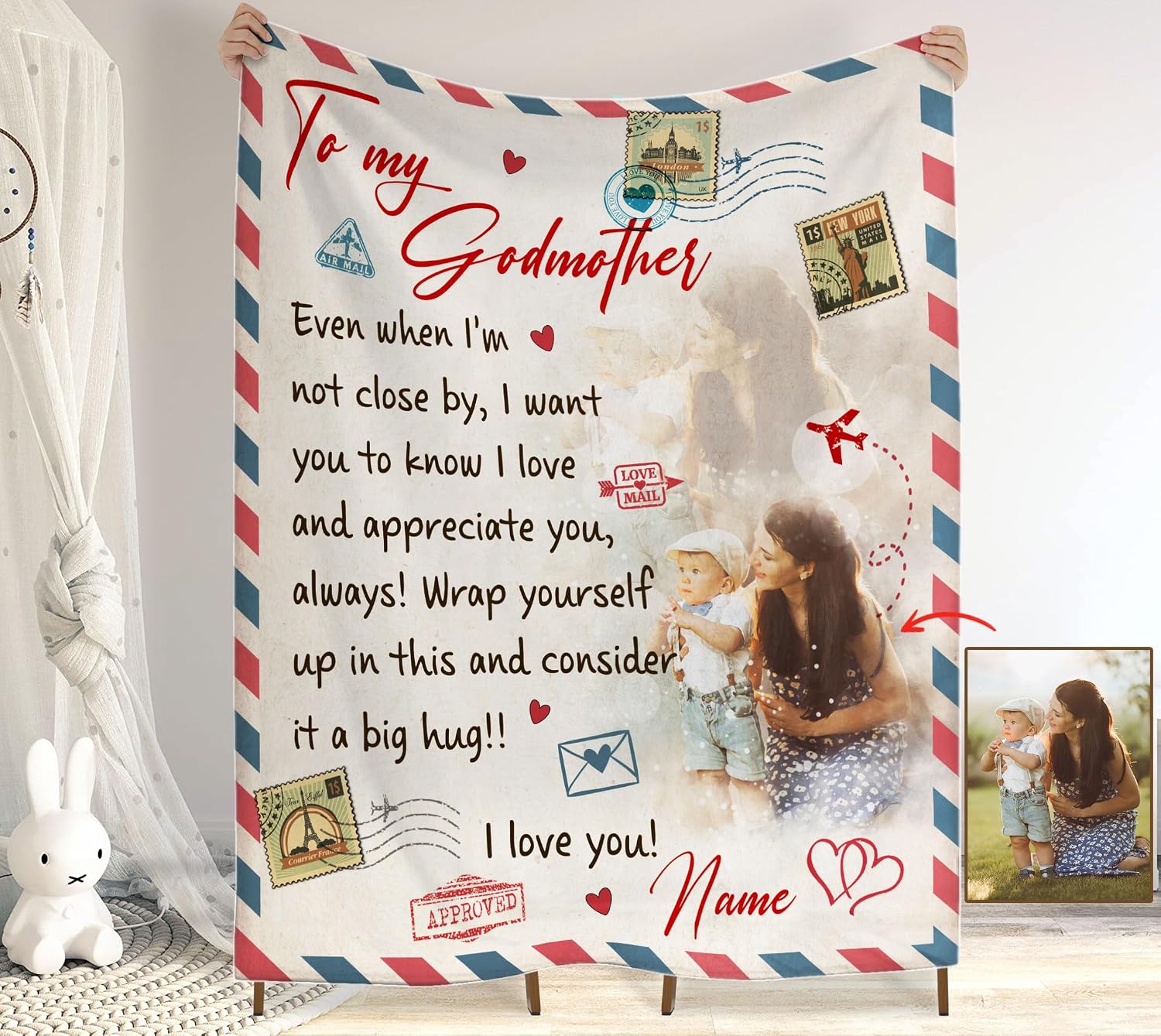 to My Godmother Blanket, Personalized Godmother Throw Blanket from Daughter Son, Customized Blankets with Photos, Custom Blanket with Picture, Blanket for Godmother