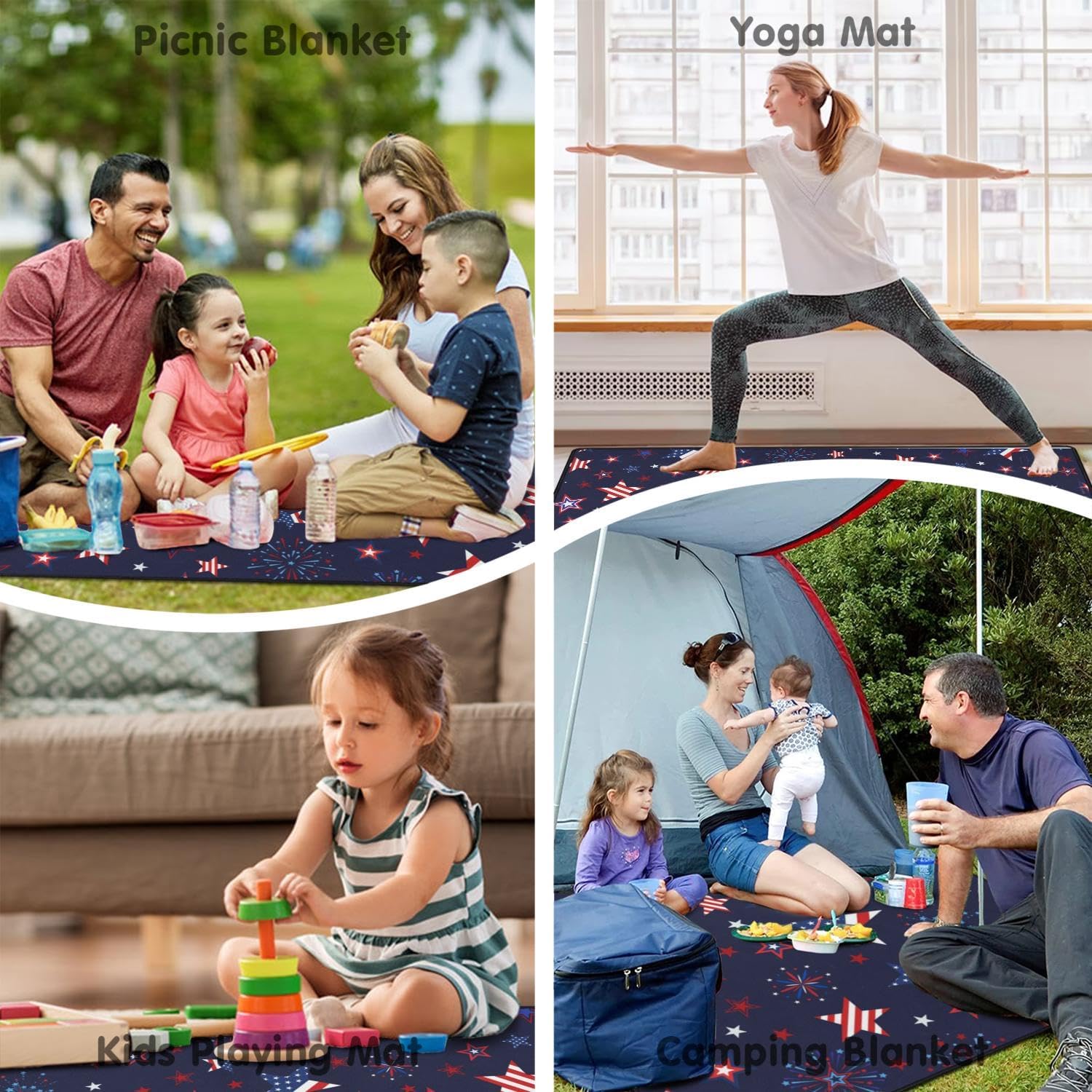 60’‘x80'' Blankets Waterproof Foldable American Flag Portable Outdoor Picnic Mat Water Resistant for Grass Padded Lawn Park Blanket for Camping,Patriotic Military Gifts for Fathers Day