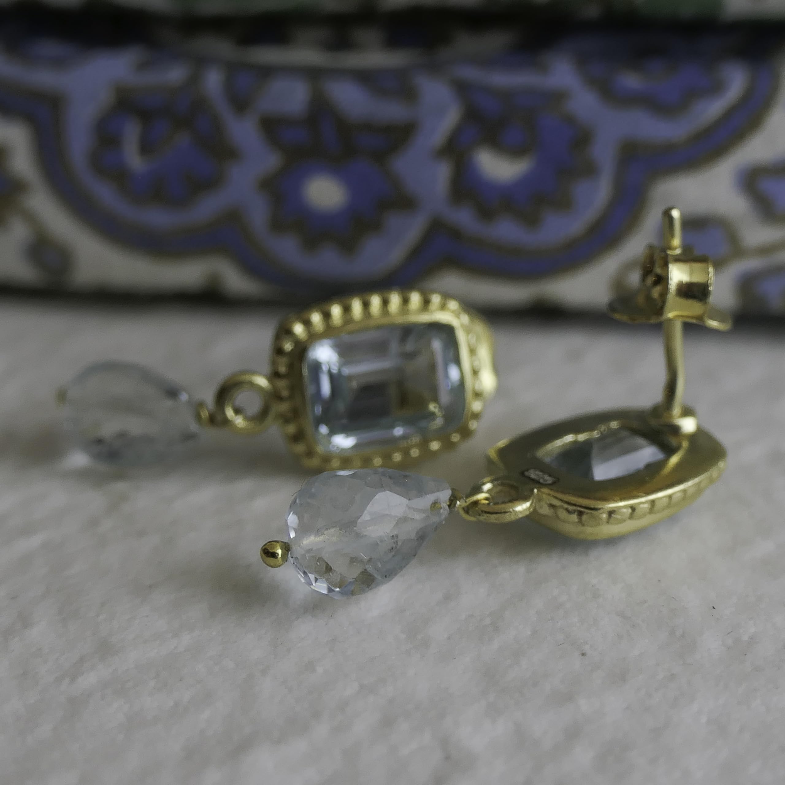 Blautopas Ohrhänger Vergoldet, 925 Sterling Silber
