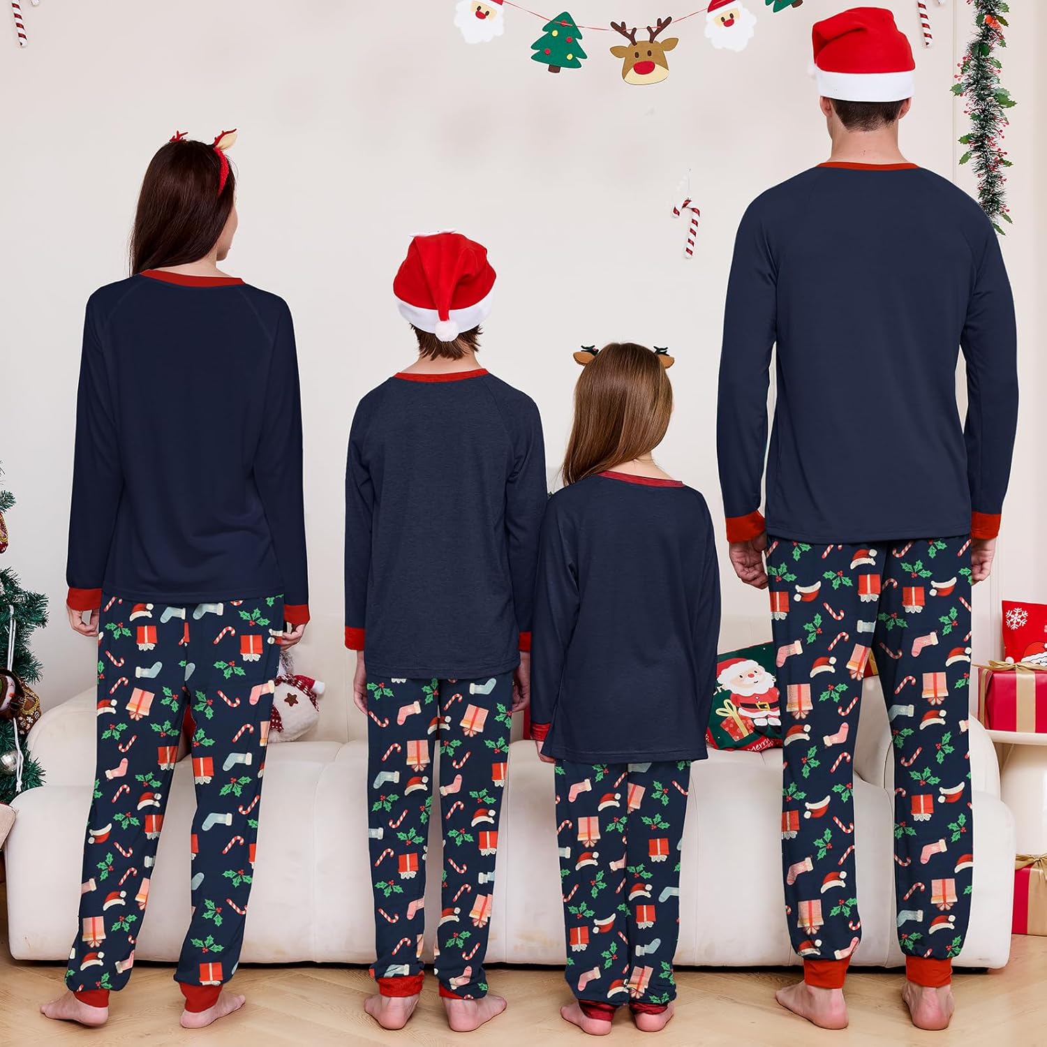 Christmas Family Pajamas Christmas Matching Sets Christmas Hat Print Top and Paild Bottom Pjs - Image 5
