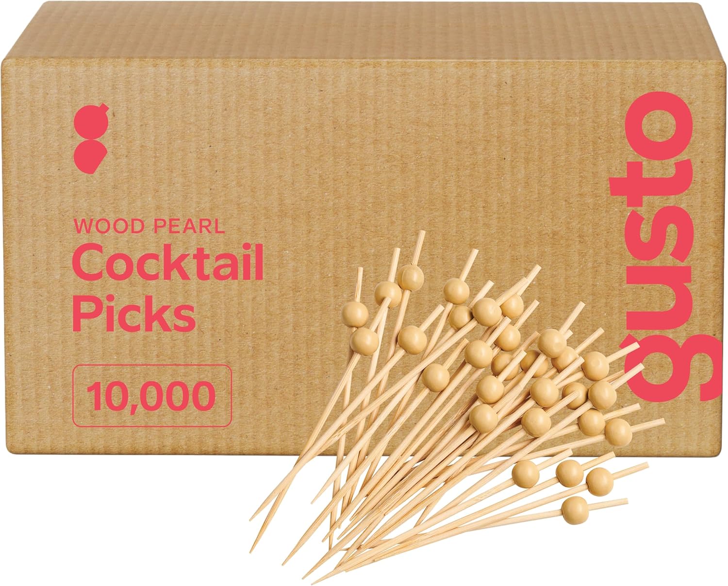 GUSTO [Case of 10,000] Cocktail Picks & Food Toothpicks - 4.7 Inch Wooden Pick Skewers for Drinks & Appetizers - Fancy Wooden Pearl Picks (Formerly Comfy Package)