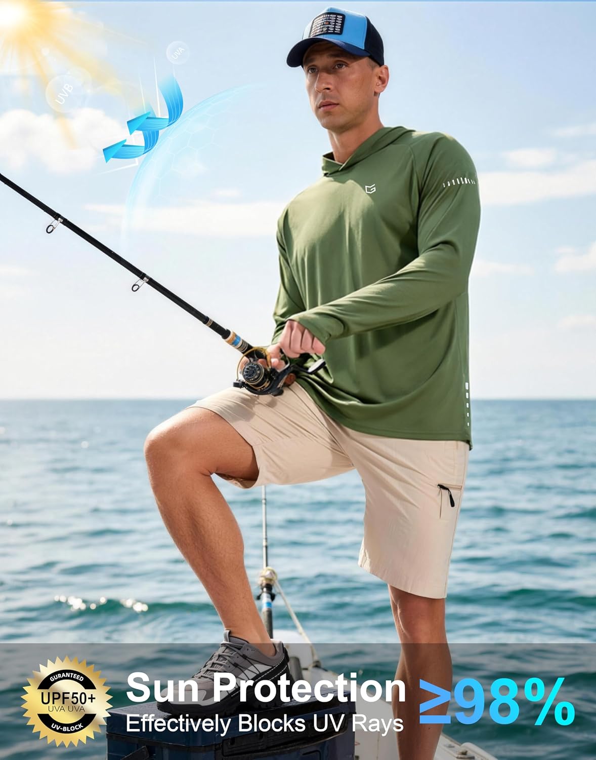 Men's Sun Protection Hoodie Shirts Long Sleeve UPF 50+ Swim Shirts for Men Rash Guard Fishing Shirt Quick Dry