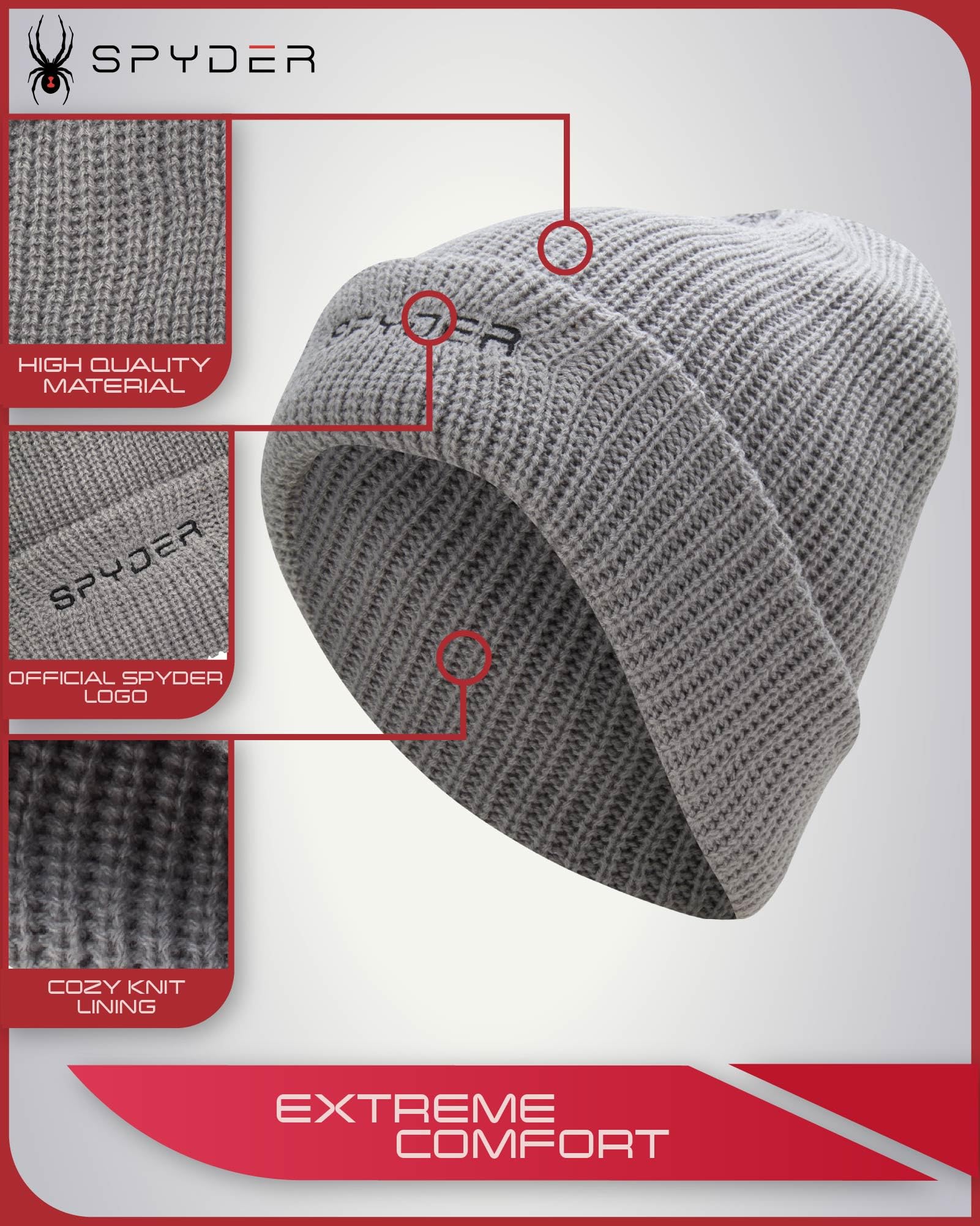 Spyder Women's Beanie - Cozy Plush Sherpa Lined Ribbed Cuff Winter Hat for Women with Embroidered and Woven Logo Patch, Pewter Heather