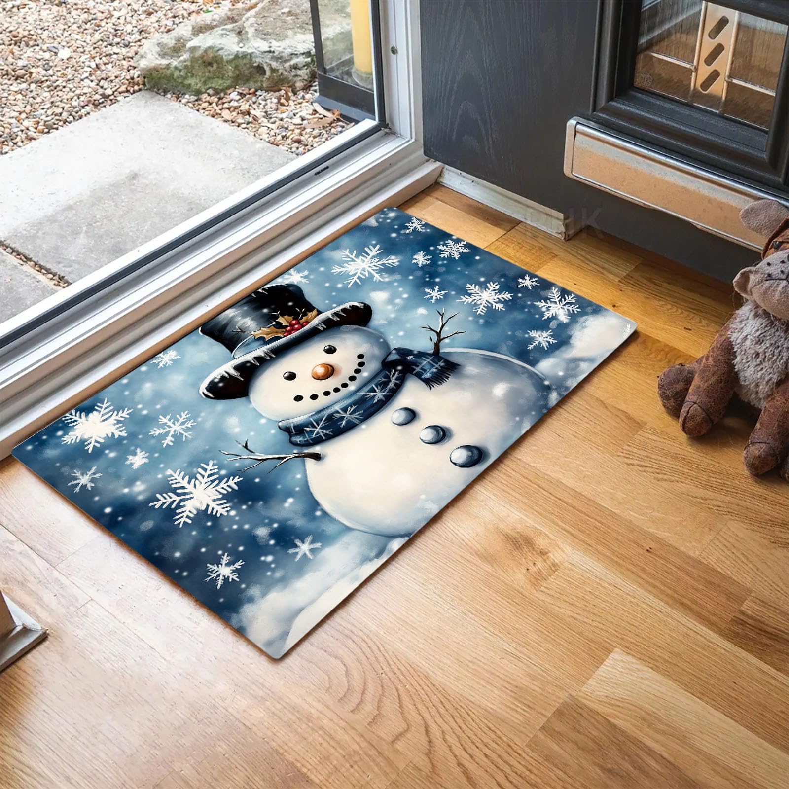 Paillasson de Noël intérieur extérieur grand format 60x90 tapis de porte entrée bleu