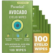 100 Pcs Avocado Eyelid Wipes for Daily Eye Hygiene & Gentle Cleansing for Dry & Sensitive Eyelids, Nourishing with Avocado Oil, Aloe Vera & Hyaluronic Acid, pH Balanced, Biodegradable Wipes