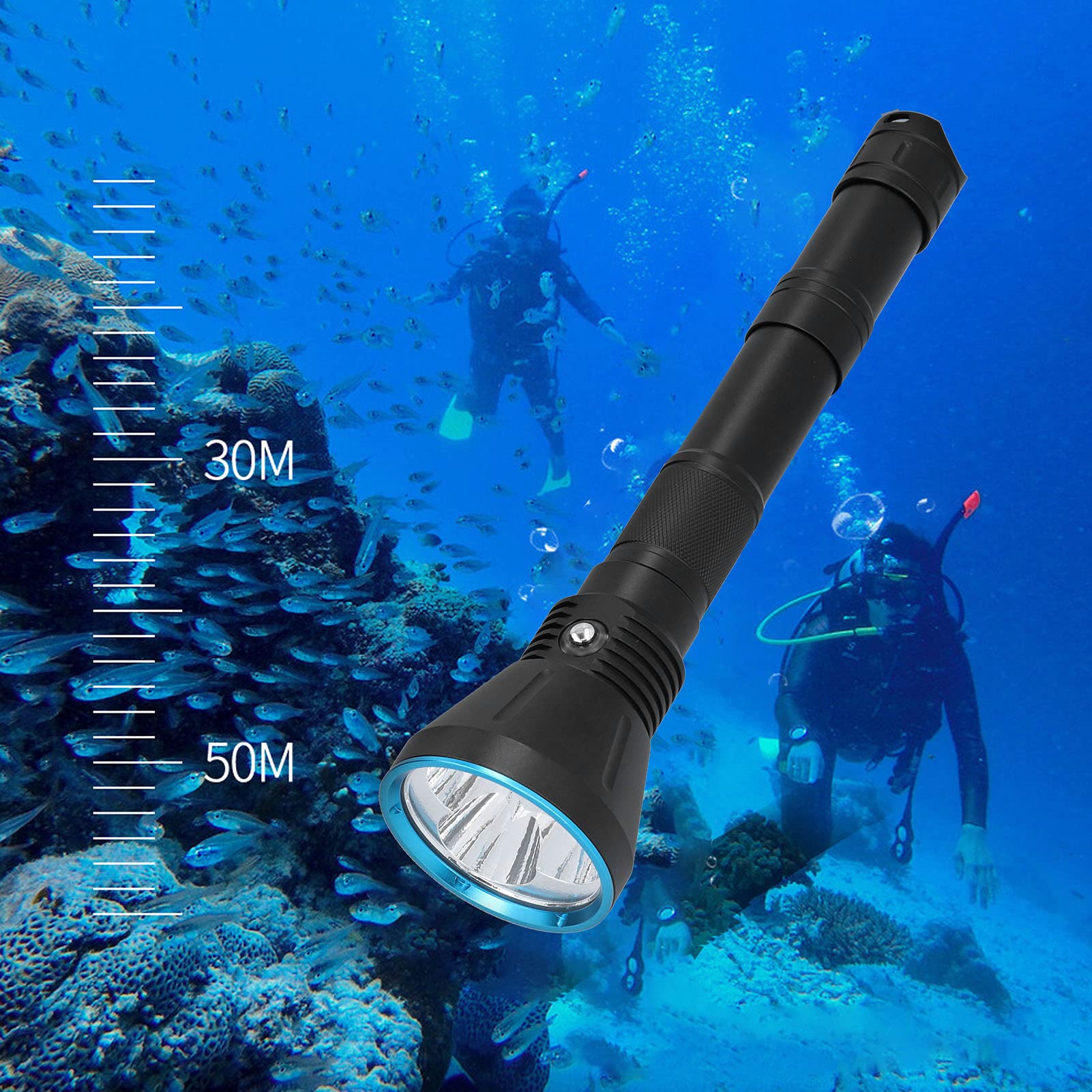 Lampe de Poche 15 000 Lm, Lampe de Poche à Lumière Forte 15 000 Lm, Torche de Plongée Professionnelle pour la Pêche Sous-marine à 150 M en Alliage d'aluminium, Lanternes de