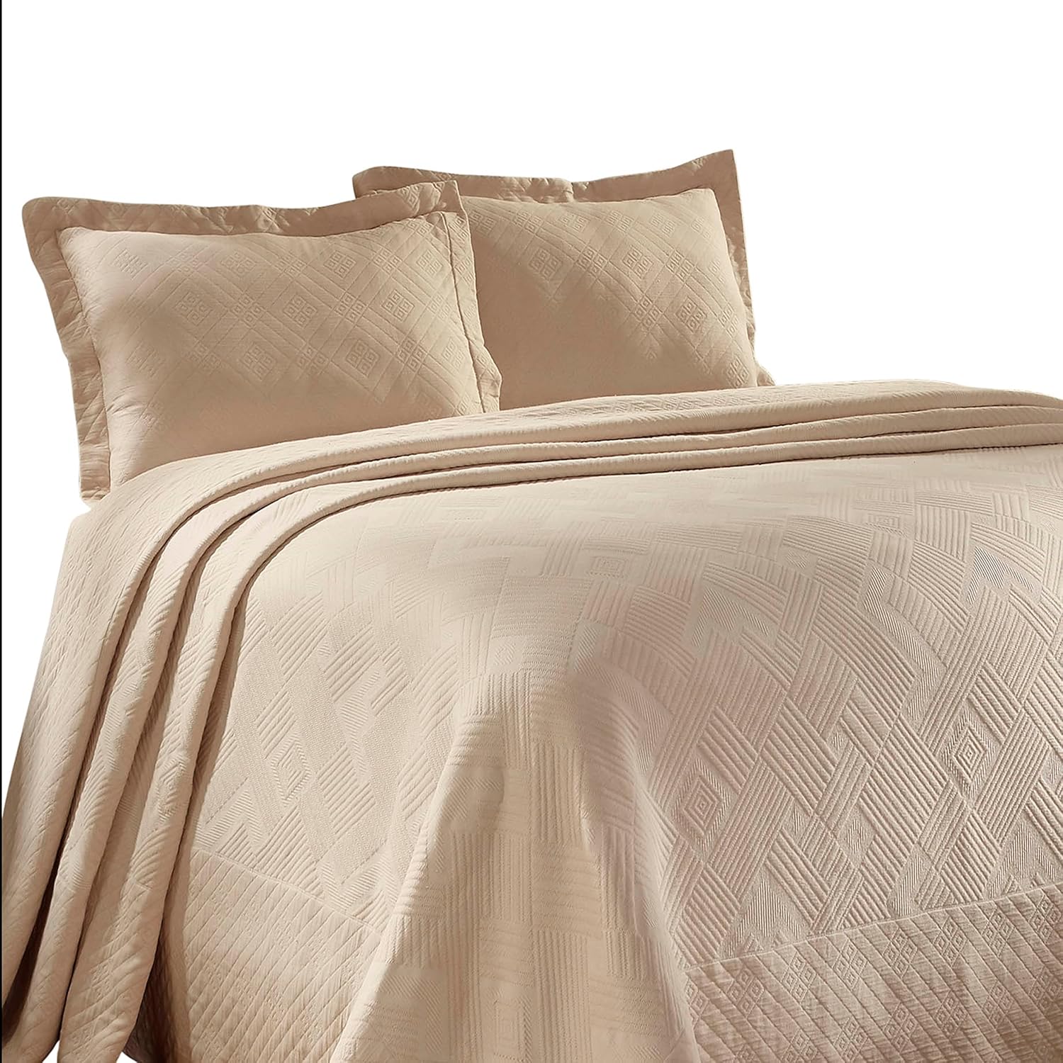 Country Cottage King Cotton Bedspread Set in Blue with Geometric Design