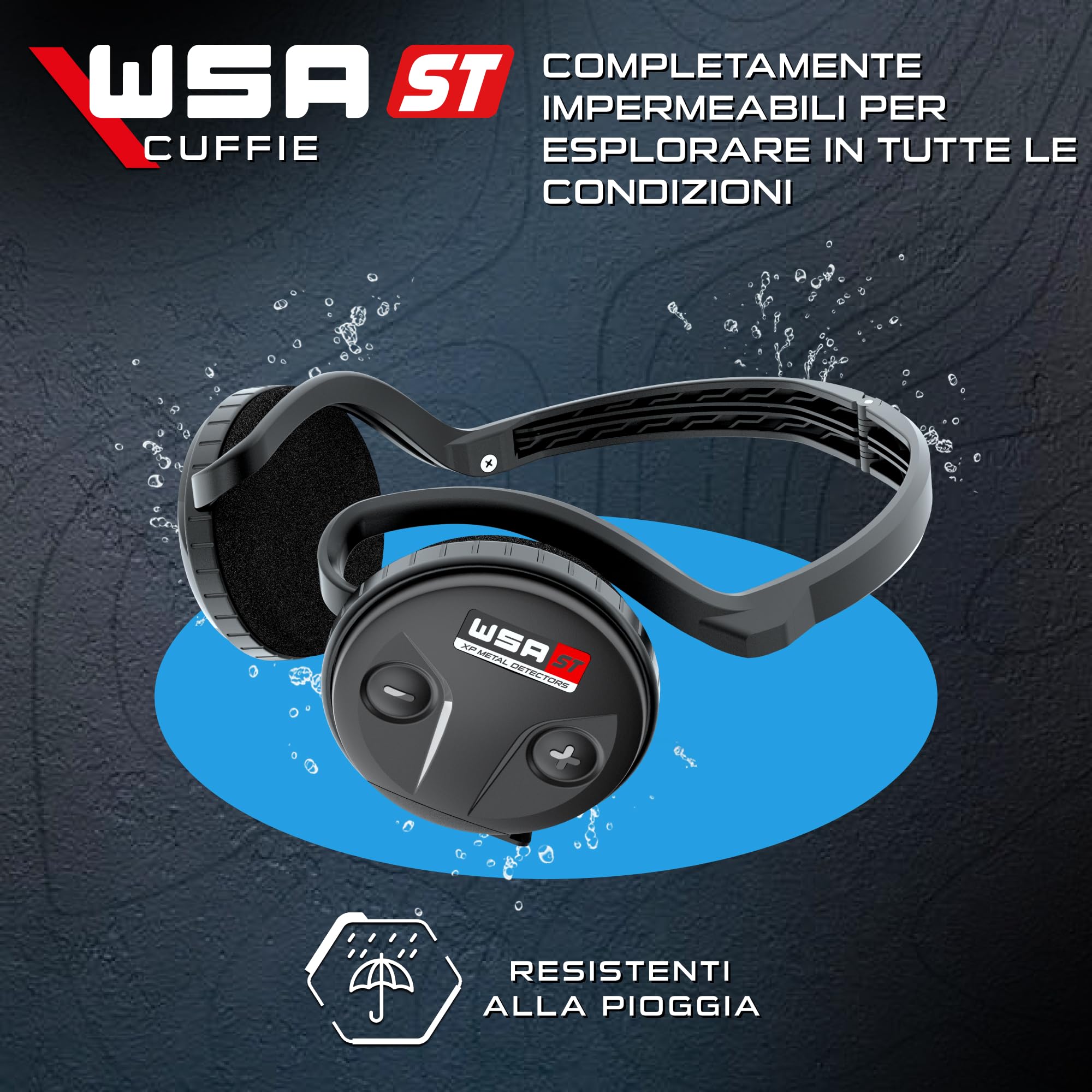 XP METAL DETECTORS WSA ST – Cuffie stereo wireless più veloci, compatibili con Deus II RC e WS6 ST Master, pieghevoli, dal design compatto e intelligente, leggere e completamente impermeabili (WSAST)
