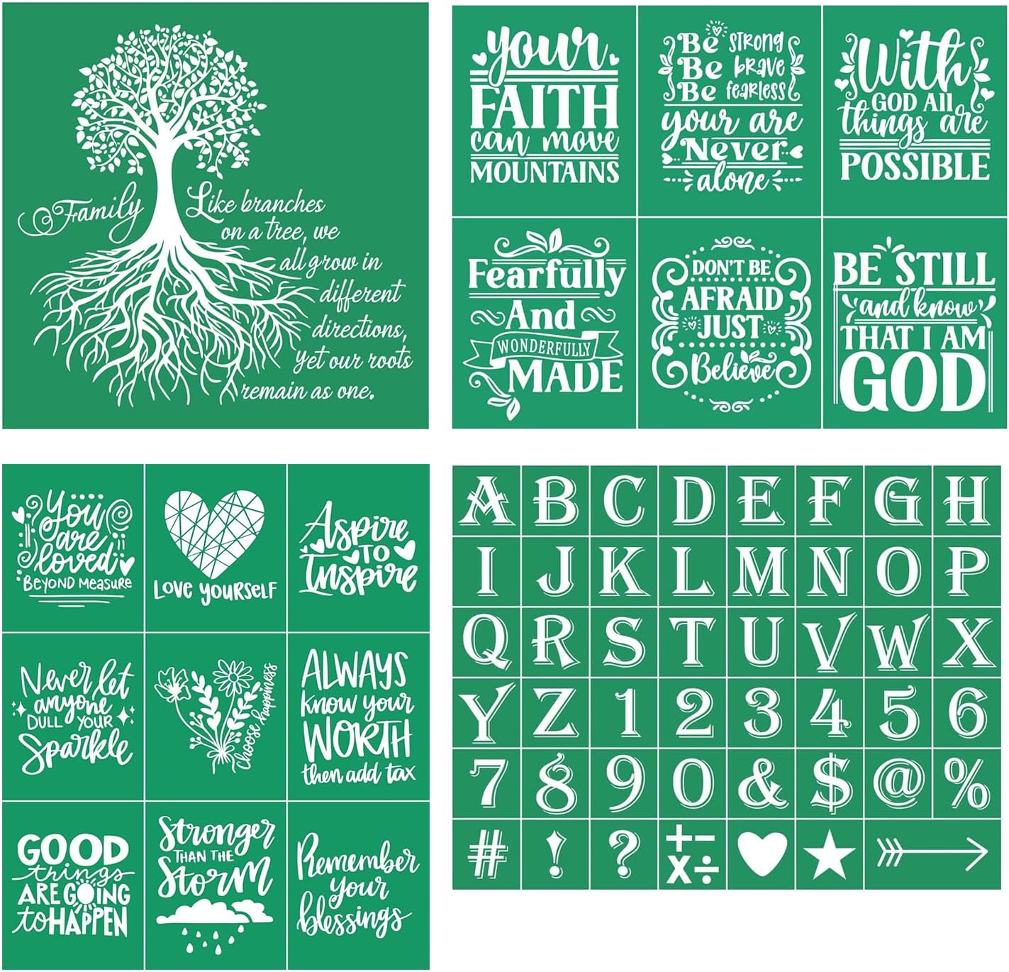 4PCS Sunshine Self-Adhesive Silk Screen Stencils,Inspiration Screen Printing Stencils for Craft Chalk Stencil Transfers Reusable Stencils for Painting on Wood T-Shirt Fabric Xmas Sign