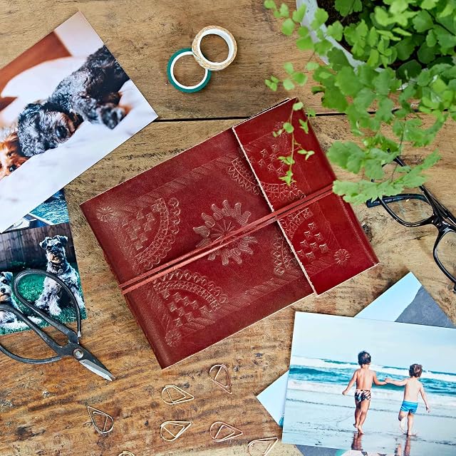 Embossed Leather Photo Album | Fair Trade & Handmade | Scrapbooking and Crafting Picture Album (Small)