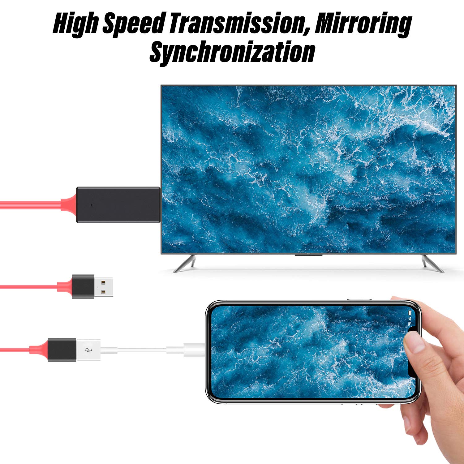 Kabel adaptera HDMI na USB, adapter kablowy żeński do HDMI męski HDTV do telefonu z systemem operacyjnym Android do monitora telewizyjnego projektor (czerwony)