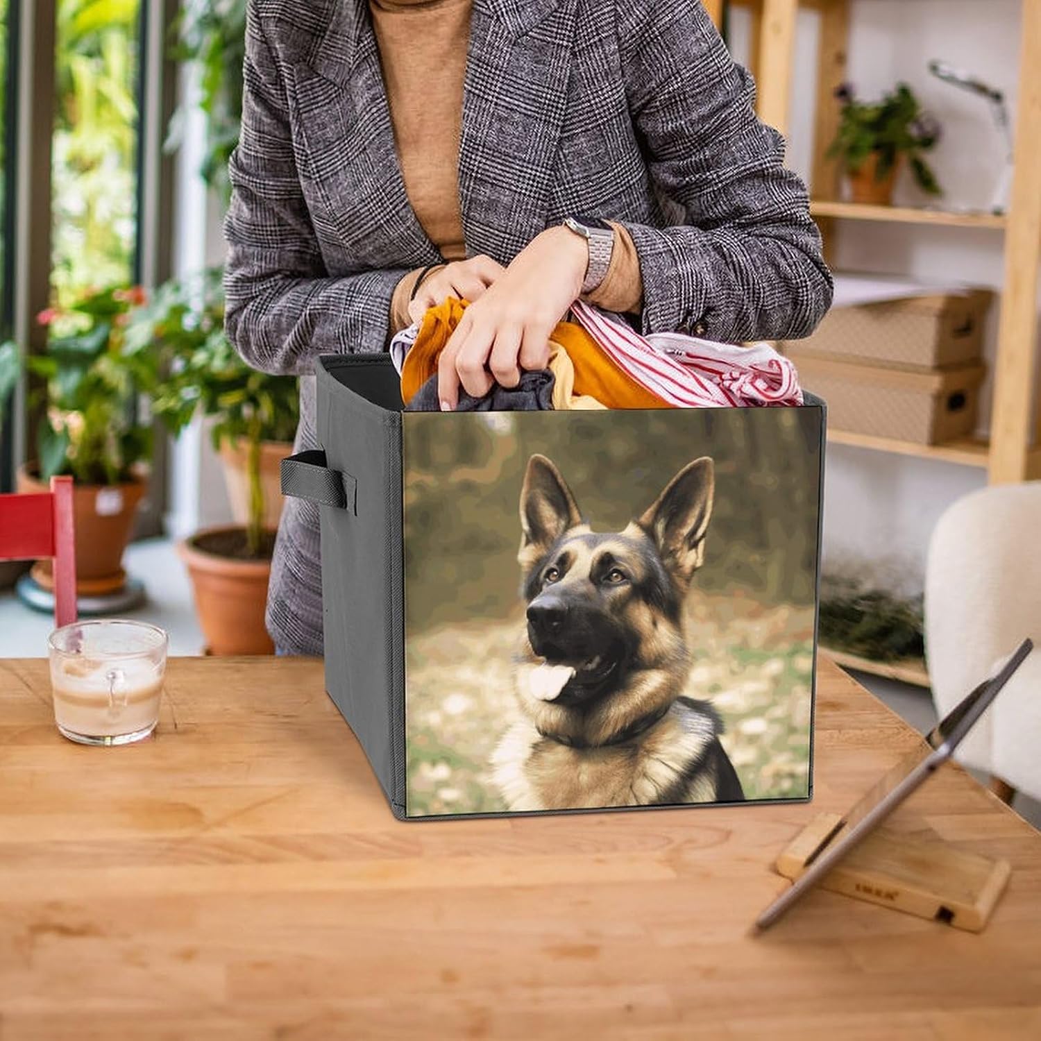 Folding Storage Bins Oxford Fabric Clothes Storage Boxes with Handles | Animal German Shepherd Cube Organizer, Easy to Store, Multi Functional Cube Storage Organizer for Office Bedroom
