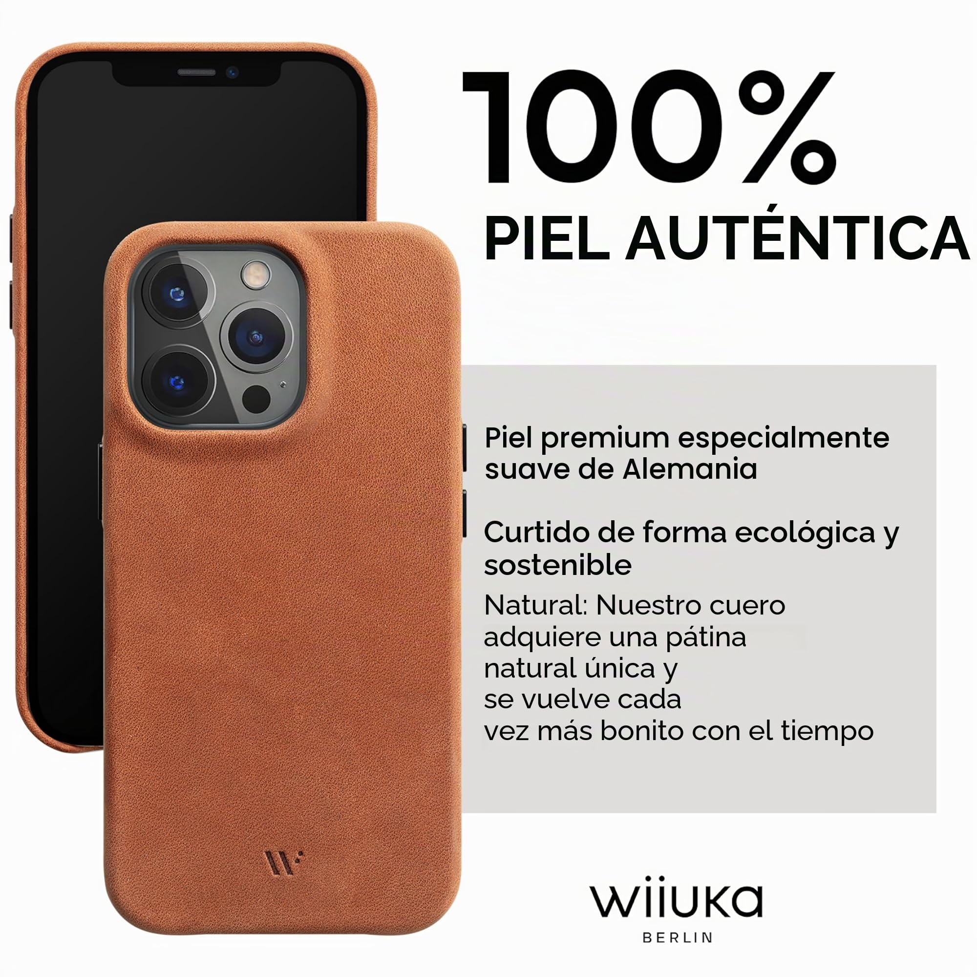 WIIUKA Funda para iPhone 13 Pro Max, piel alemana, extrafina, funda para teléfono móvil, funda para teléfono móvil, funda Qi, marrón vintage