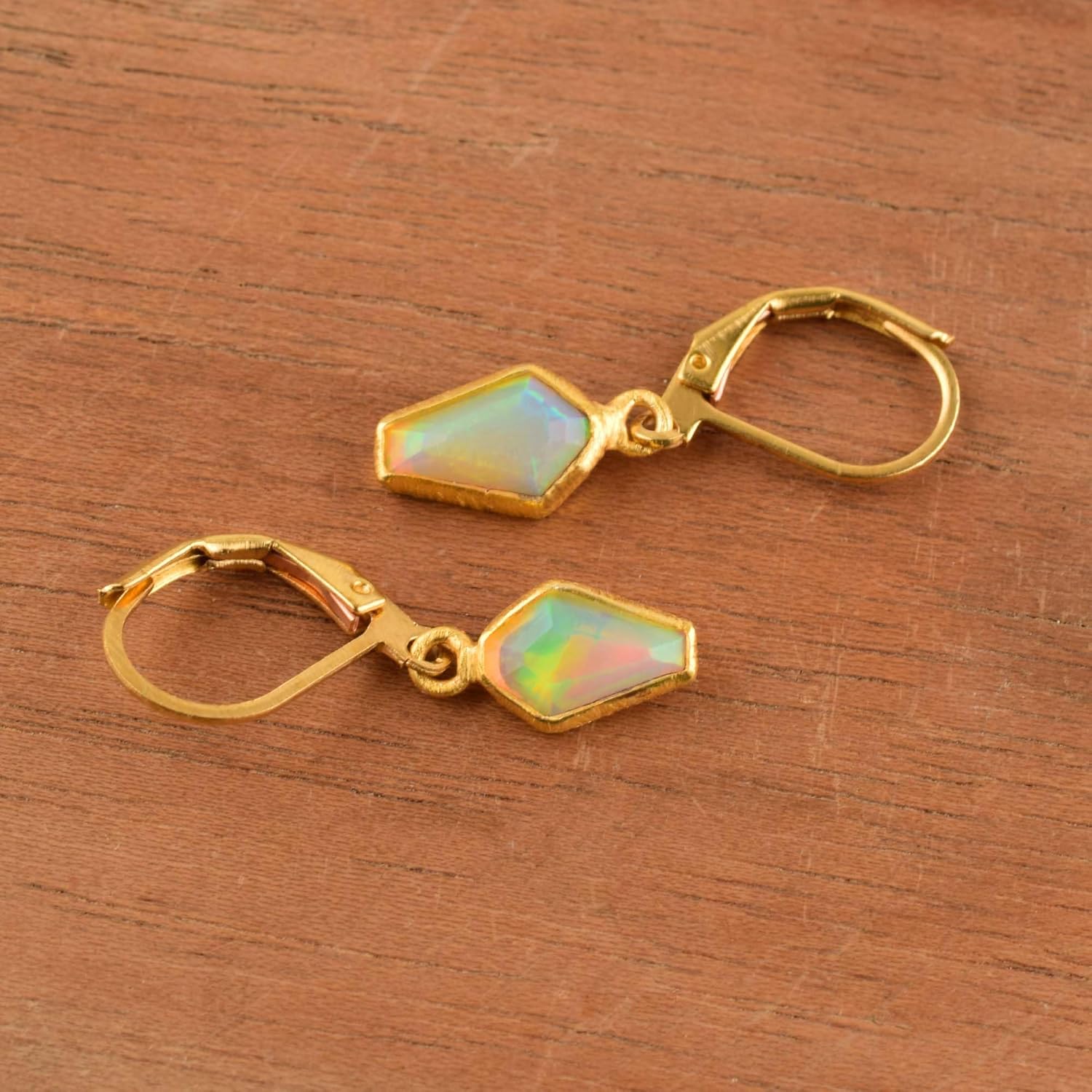 Natural Ethiopian Opal Coffin Earring, Bezel Dainty Simple Jewelry Gift for Her, Birthstone Energy Healing Stones - Image 5
