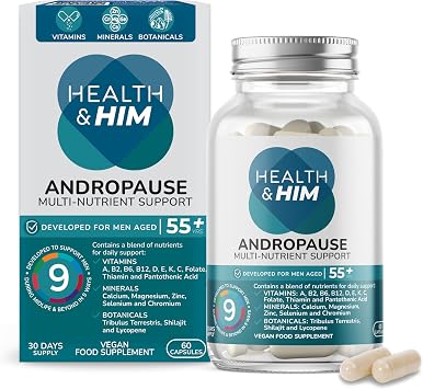 Health & Him Andropause 55+ Multivitamin for Men, with Vitamin D, Vitamin C, Ashwagandha, Vegan & Gluten-Free, 30-Day Supply, 60 Capsules