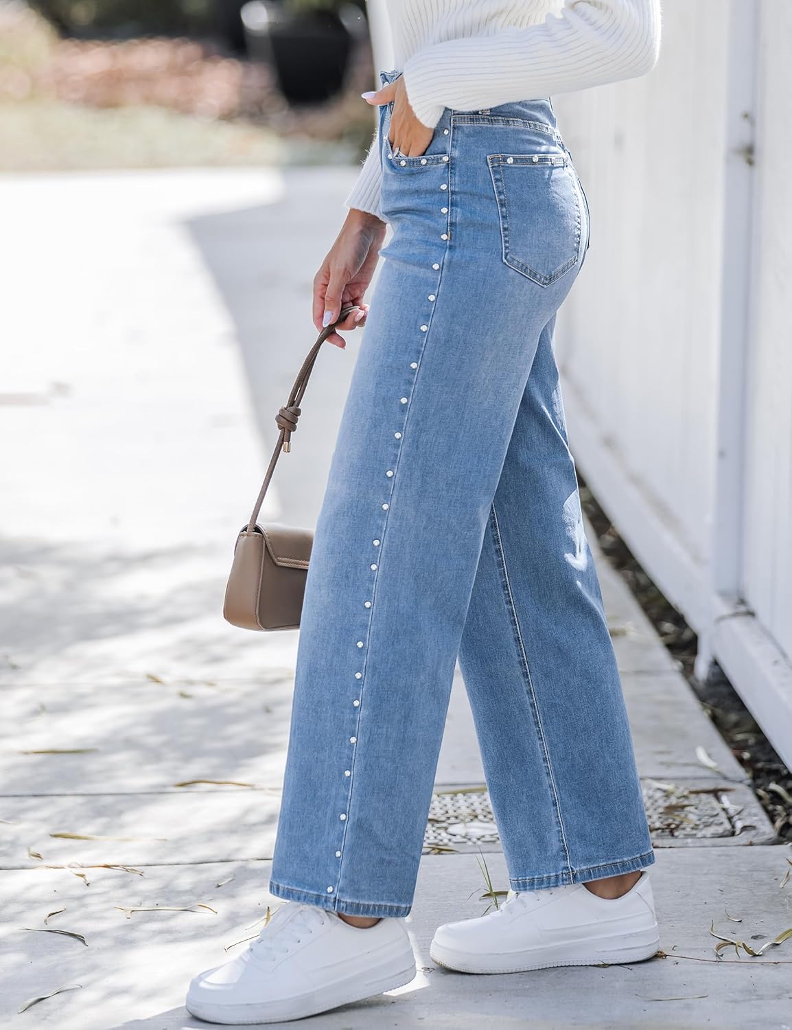 luvamia Women Jeans Wide Leg High Waisted Trendy Side Studded Embellished Distressed Stretchy Denim Pants Party Jeans - Image 4