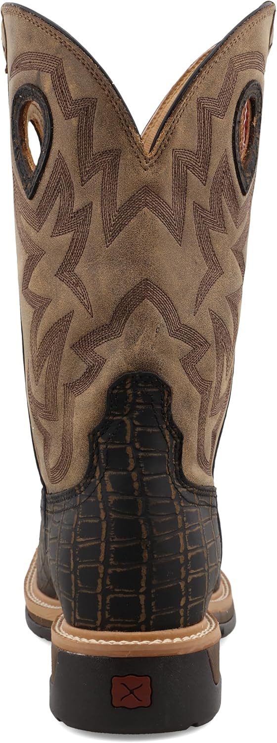 Twisted X Men's 12" Western Work Boot, Square Toe Alloy Toe, Caiman Print & Bomber, 8.5 EE