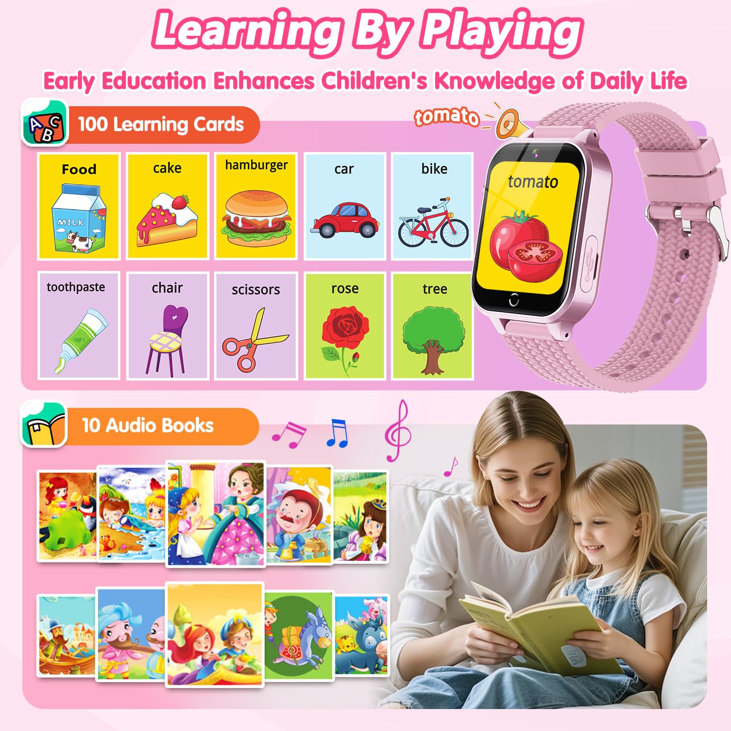 Smart Watch per bambini e ragazze, regalo dai 3 ai 12 anni, 2 pellicole proteggi schermo, 26 giochi di puzzle, fotocamera HD, lettore musicale e video touchscreen, pedometro, giocattolo educativo